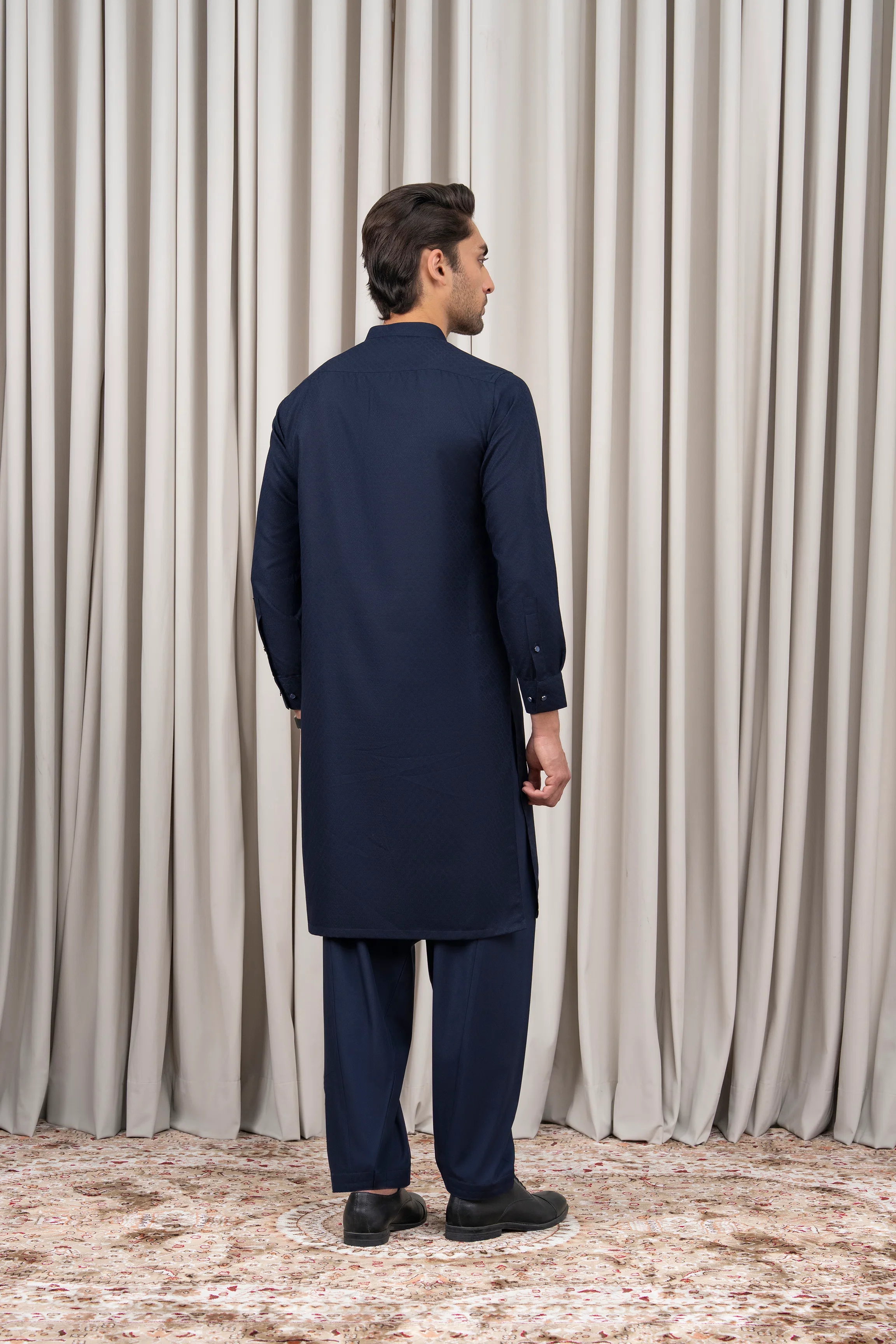 JACQUARD BLENDED KAMEEZ SHALWAR - SIGNATURE COLLECTION NAVY - Image 5