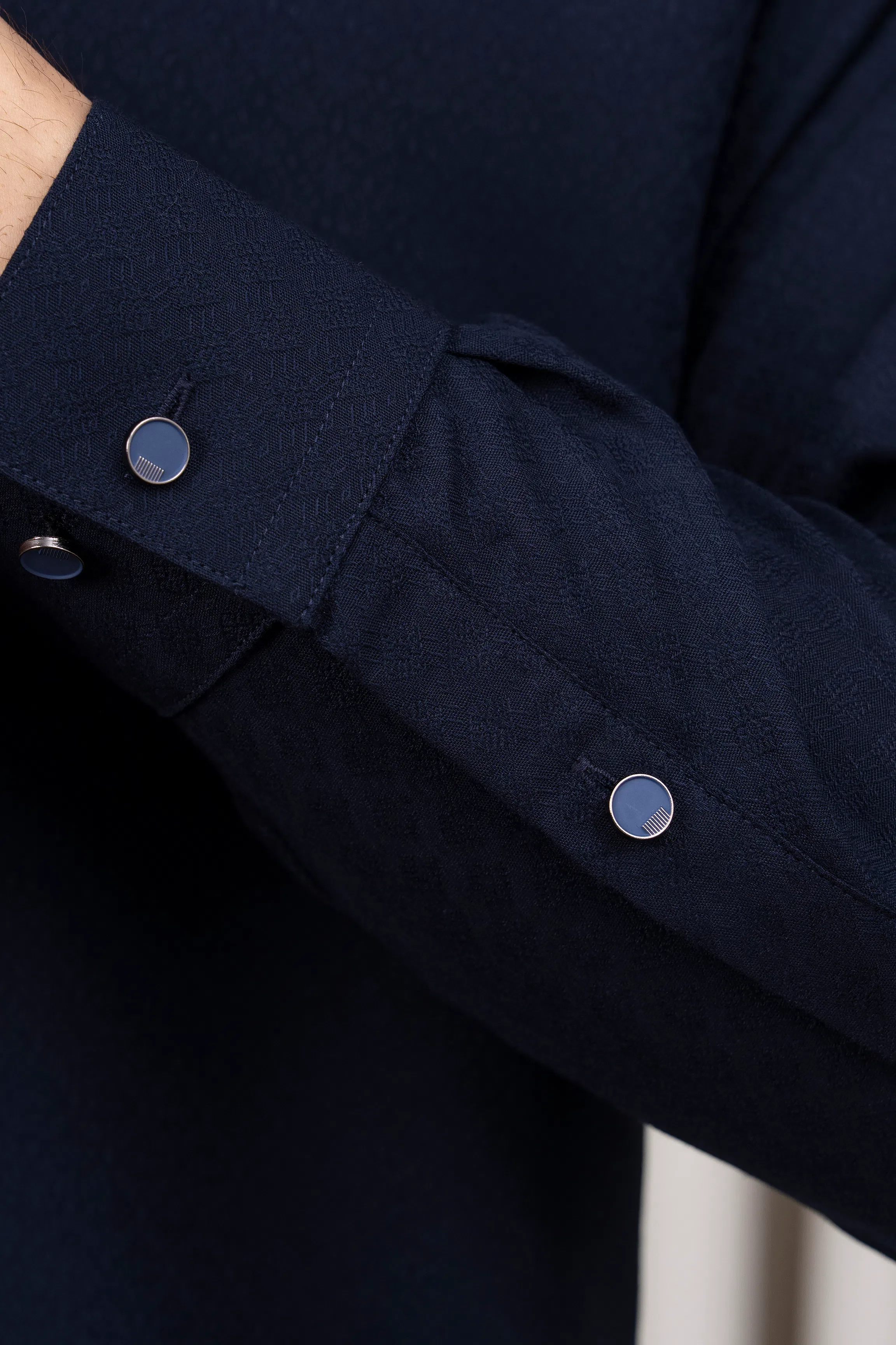 JACQUARD BLENDED KAMEEZ SHALWAR - SIGNATURE COLLECTION NAVY - Image 7
