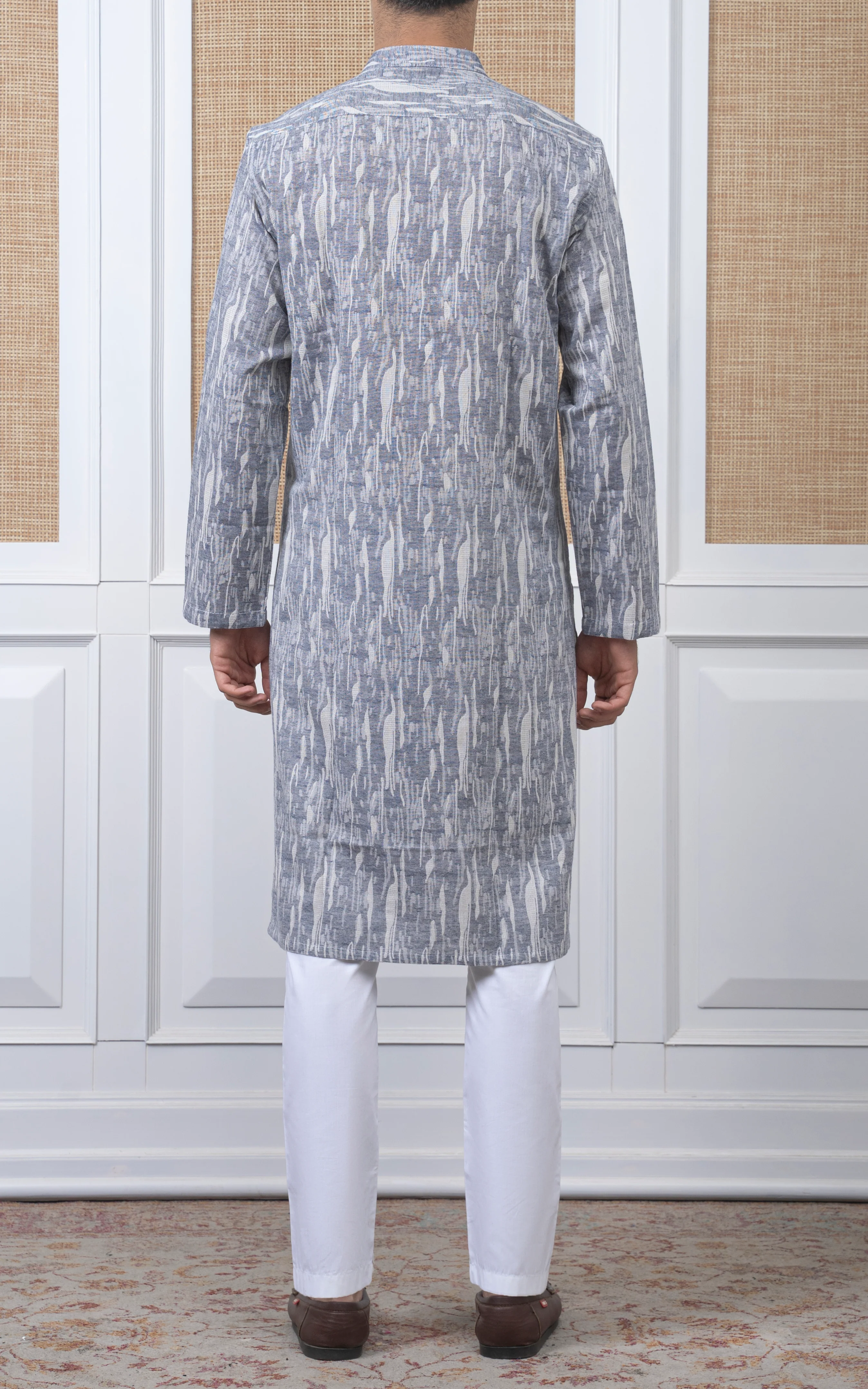 JACQUARD COTTON KURTA - SIGNATURE COLLECTION BLUE WHITE - Image 4