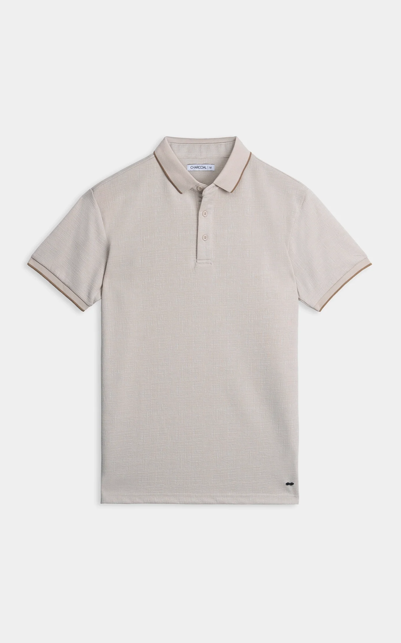 JACQUARD TEXTURED TIPPED POLO SHIRT BEIGE - Image 2