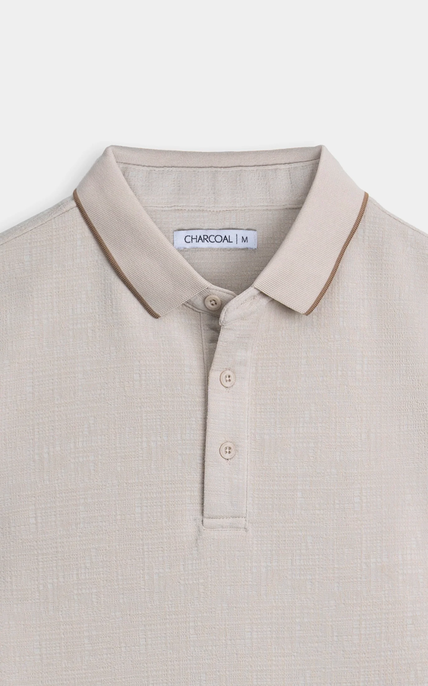 JACQUARD TEXTURED TIPPED POLO SHIRT BEIGE - Image 7