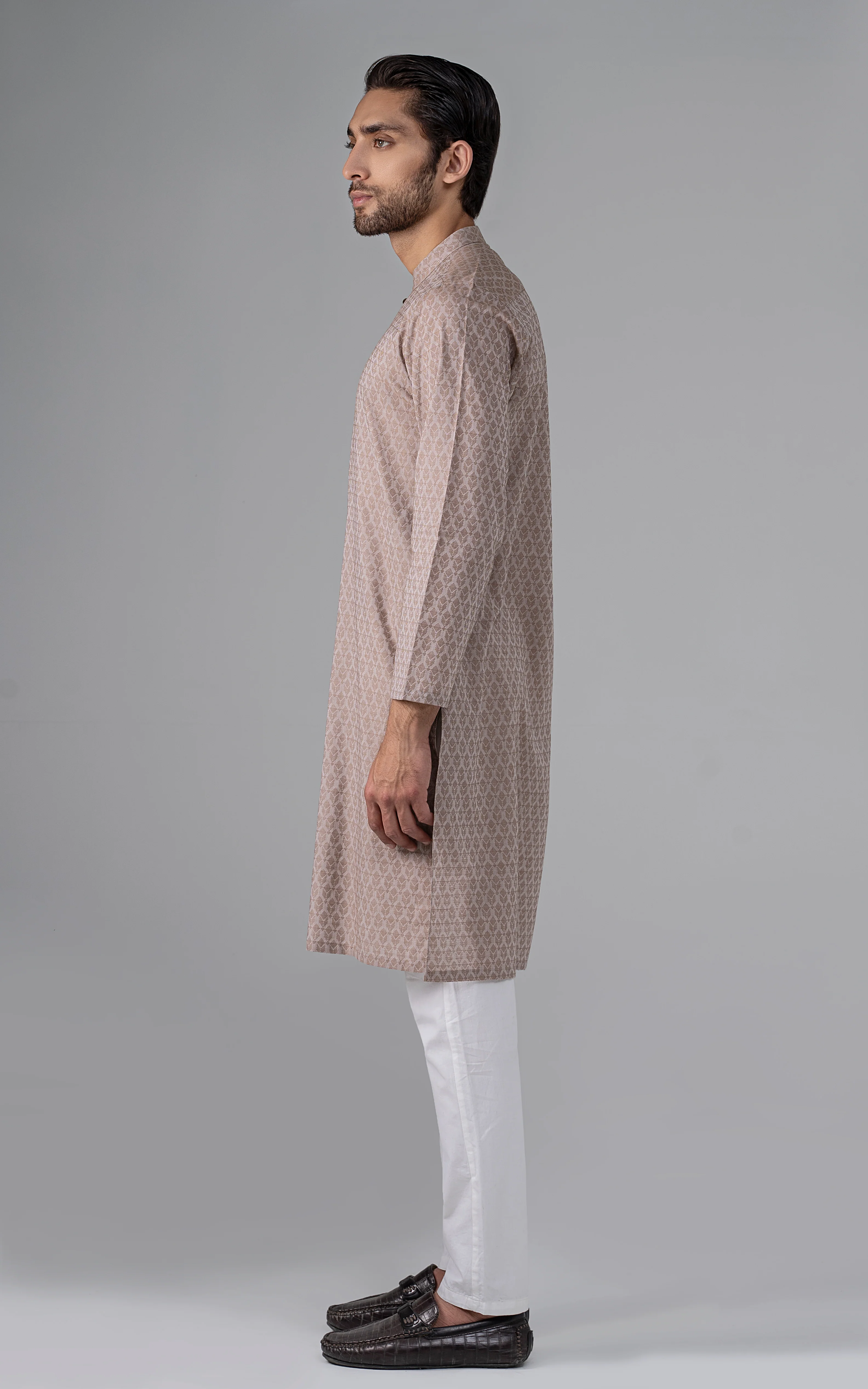 JACQUARD YARN DYED KURTA - PREMIUM COLLECTION BROWN - Image 3