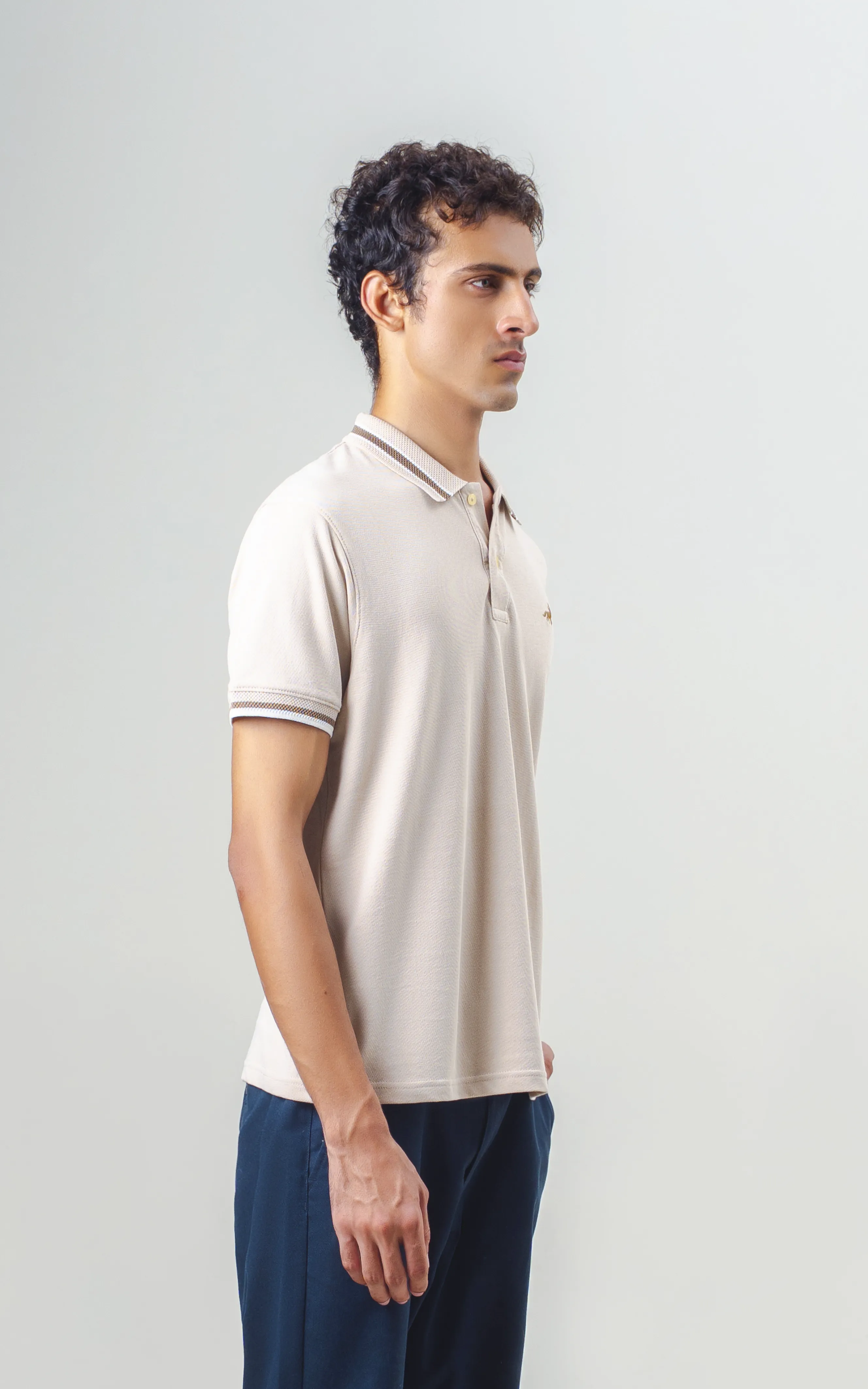 JACQUARD TIPPING COLLAR POLO BEIGE - Image 2