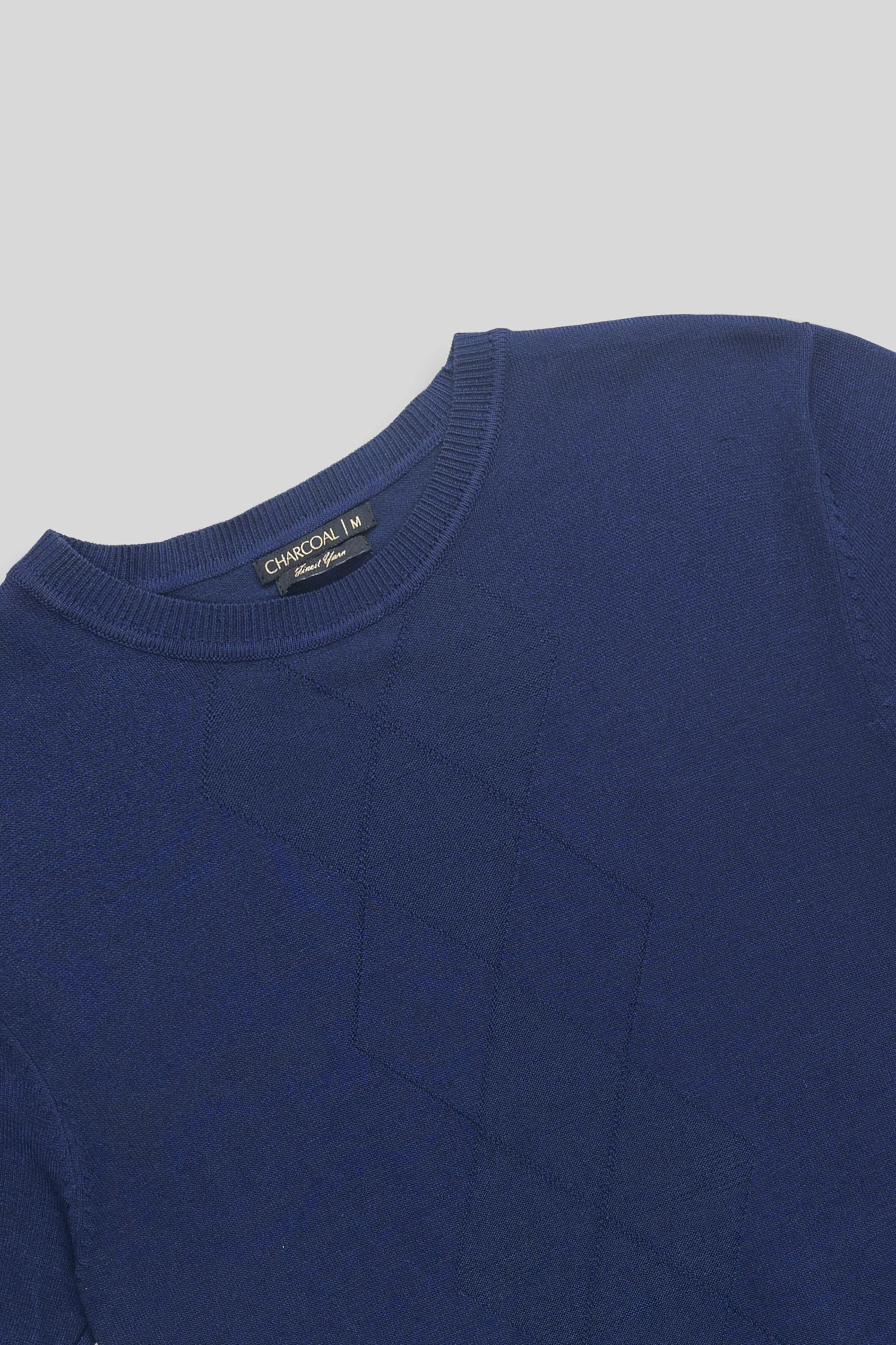 KNITTED CREW NECK T SHIRT DARK BLUE - Image 2