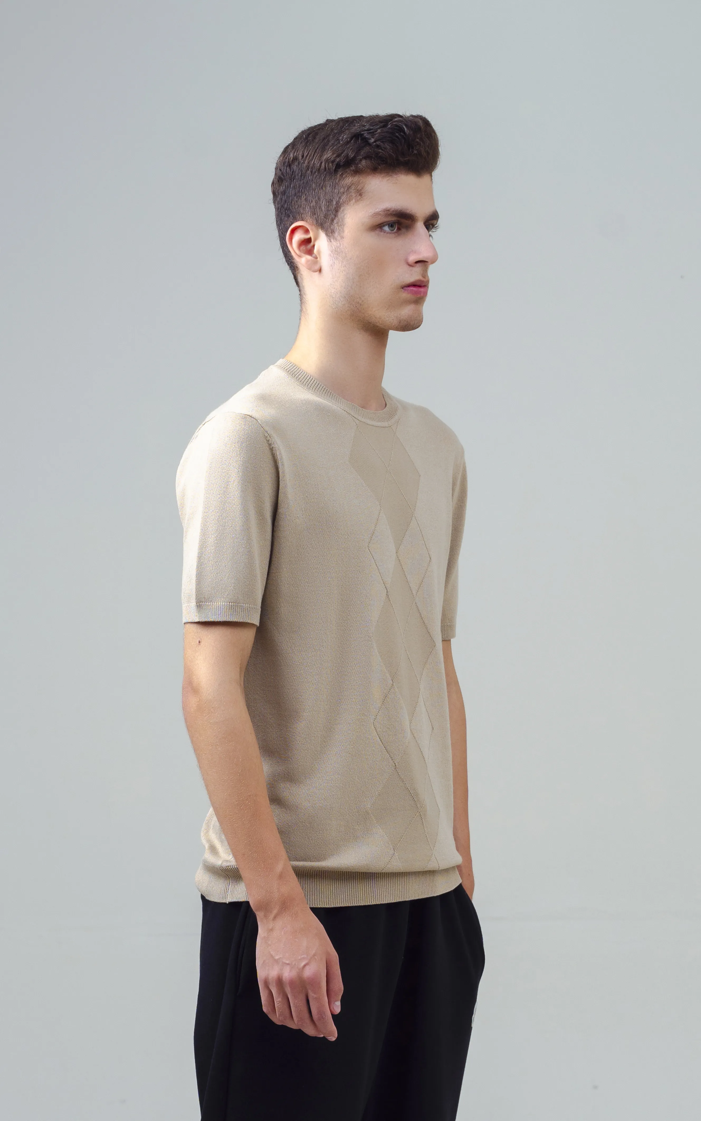 KNITTED CREW NECK T SHIRT KHAKI - Image 6