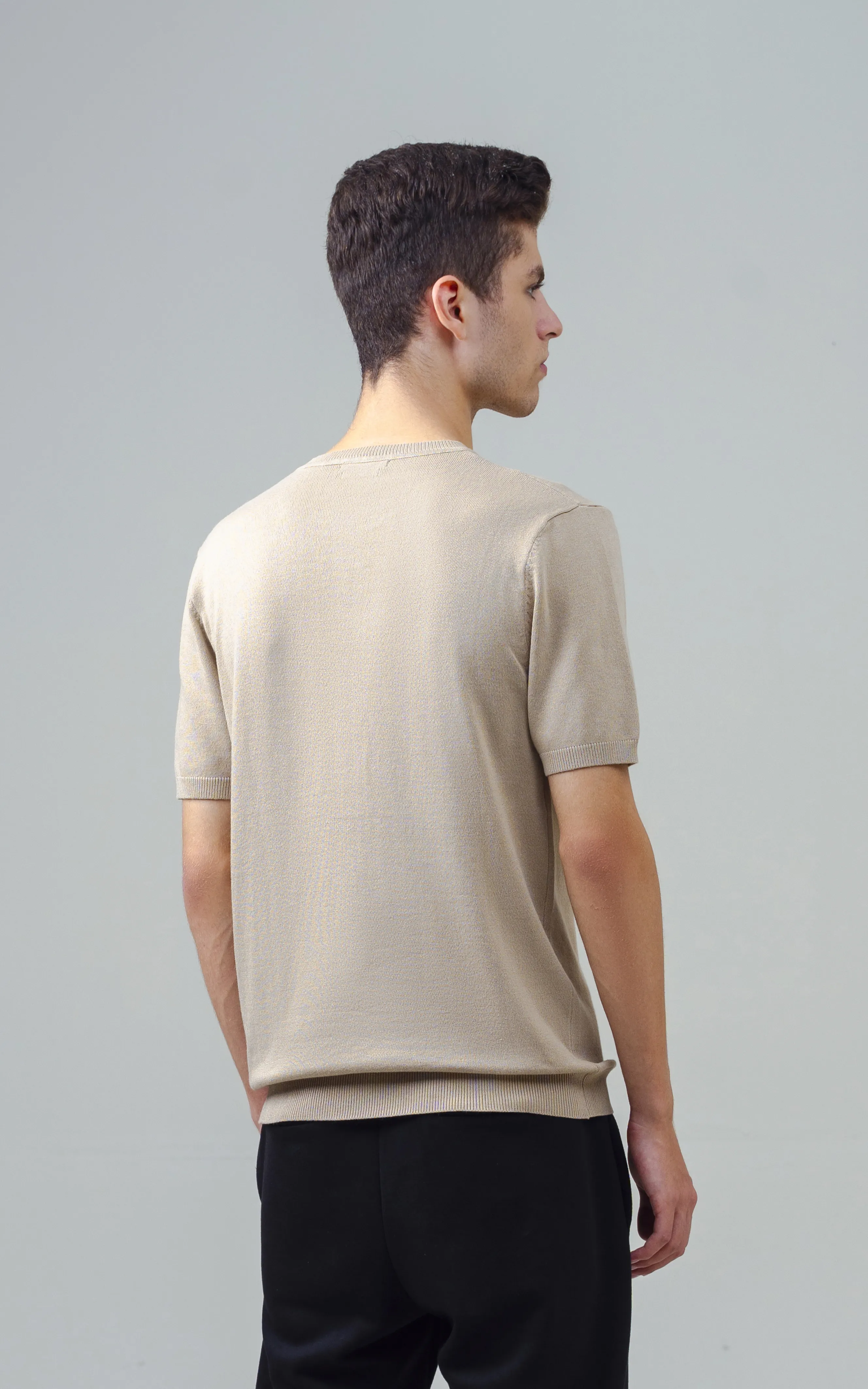 KNITTED CREW NECK T SHIRT KHAKI - Image 7