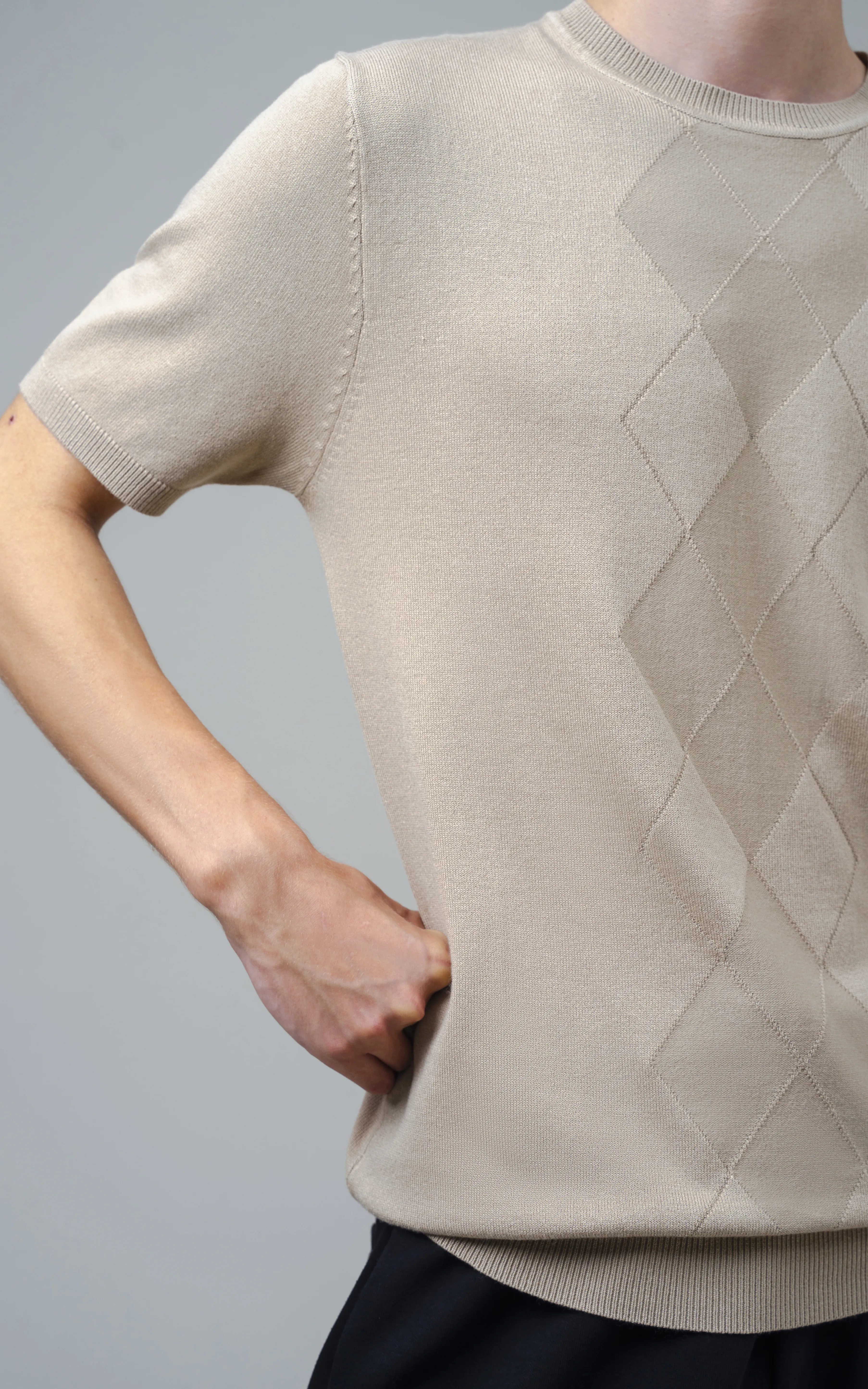 KNITTED CREW NECK T SHIRT KHAKI - Image 8