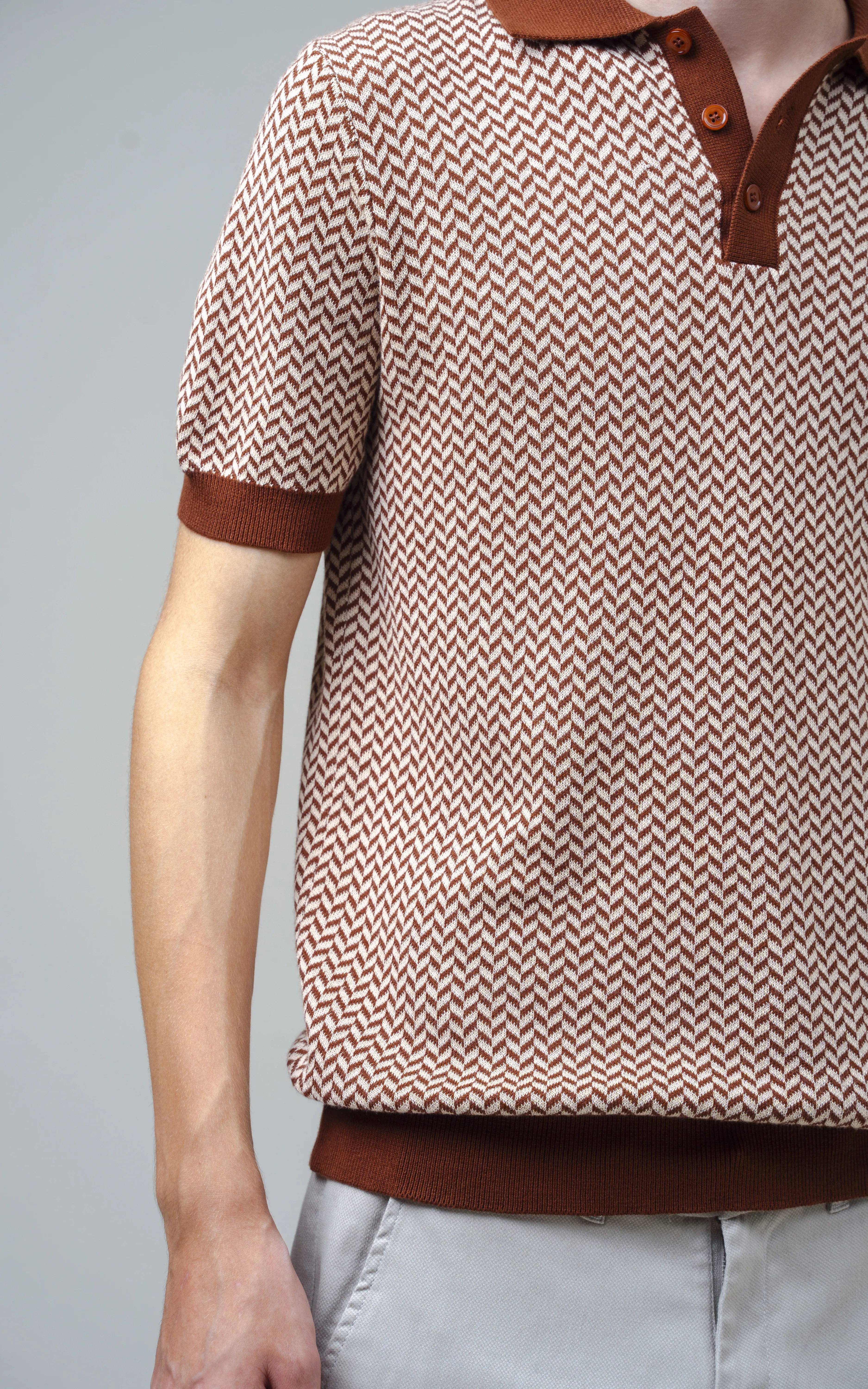 KNITTED JACQUARD  POLO BROWN - Image 6