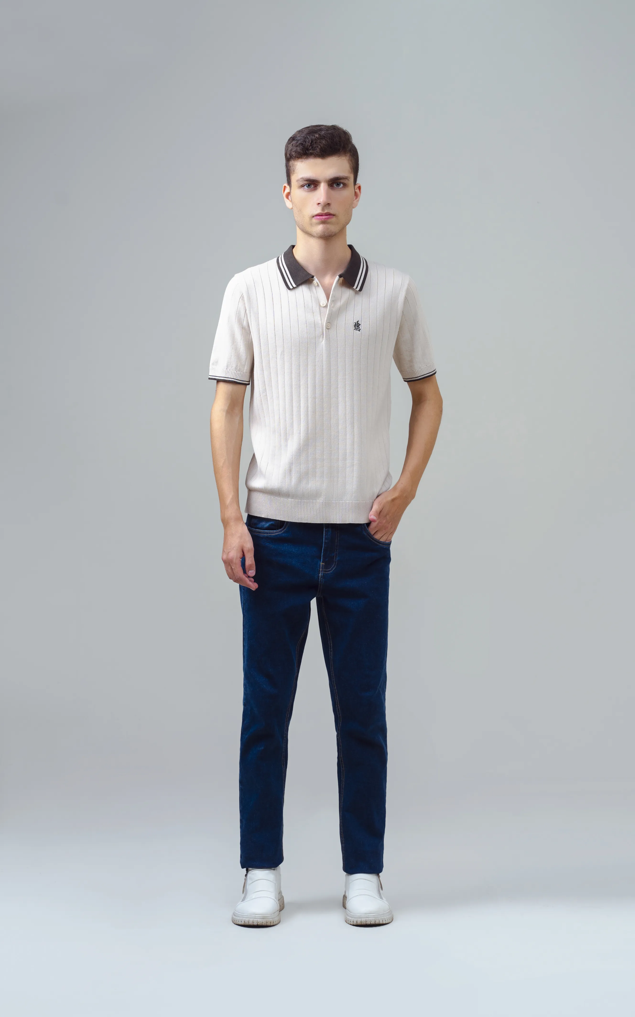 KNITTED TIPPING COLLAR POLO BEIGE
