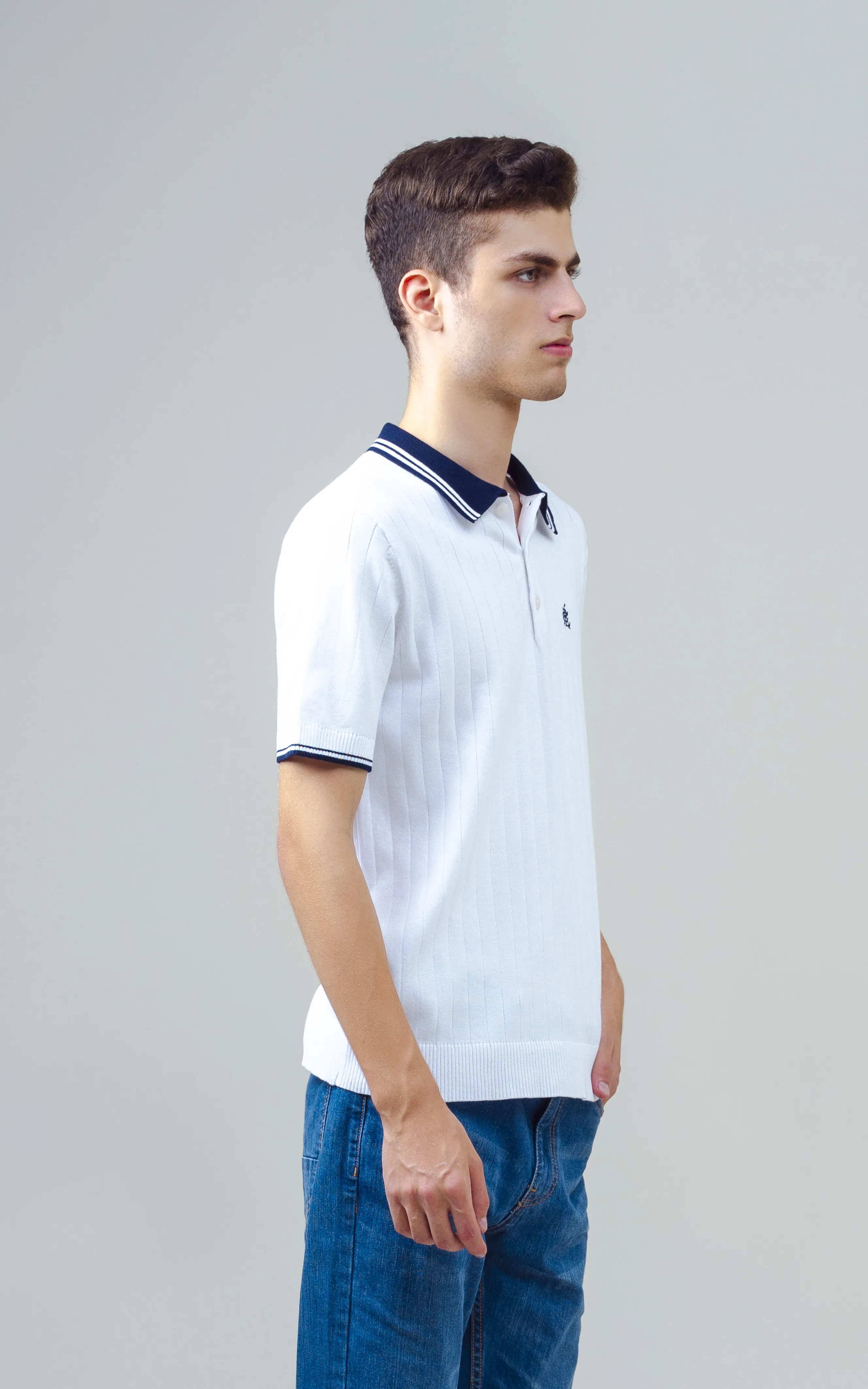 KNITTED TIPPING COLLAR POLO WHITE - Image 4