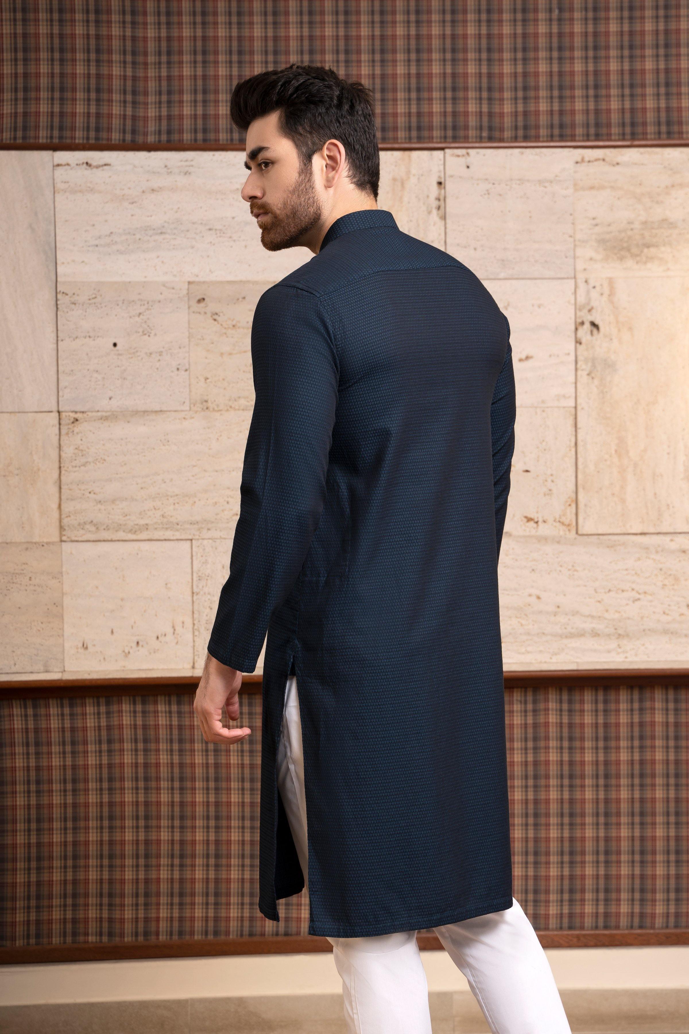 KURTA BAN COLLAR BLACK BLUE - Image 3
