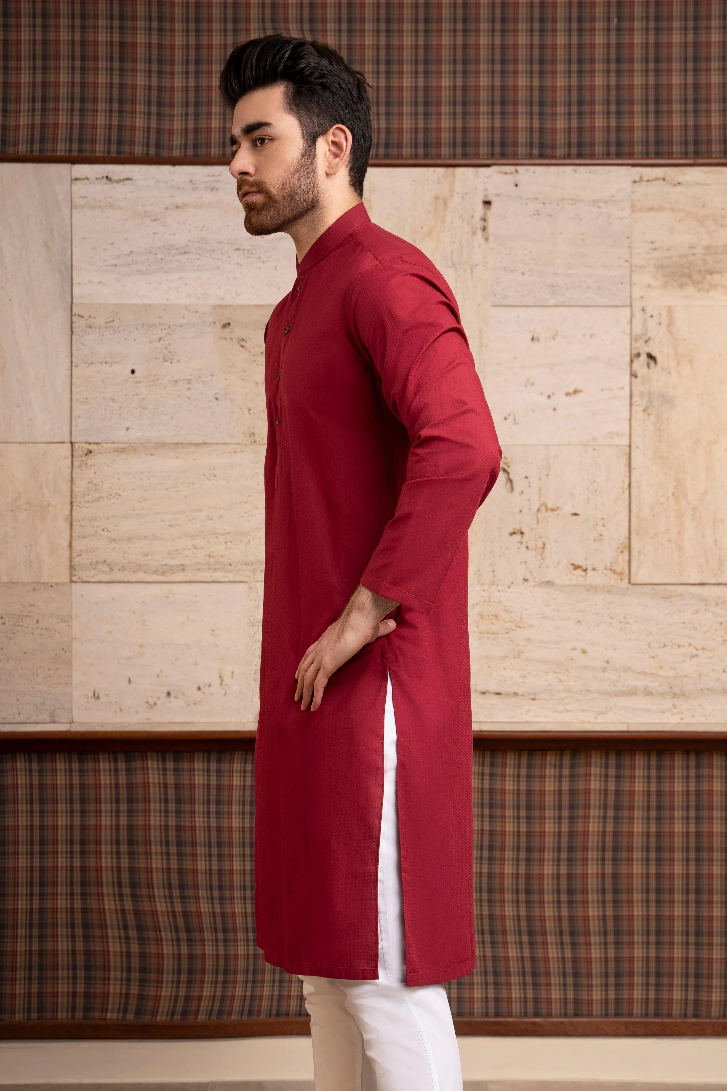 KURTA BAN COLLAR BOTTLE MAROON - Image 2