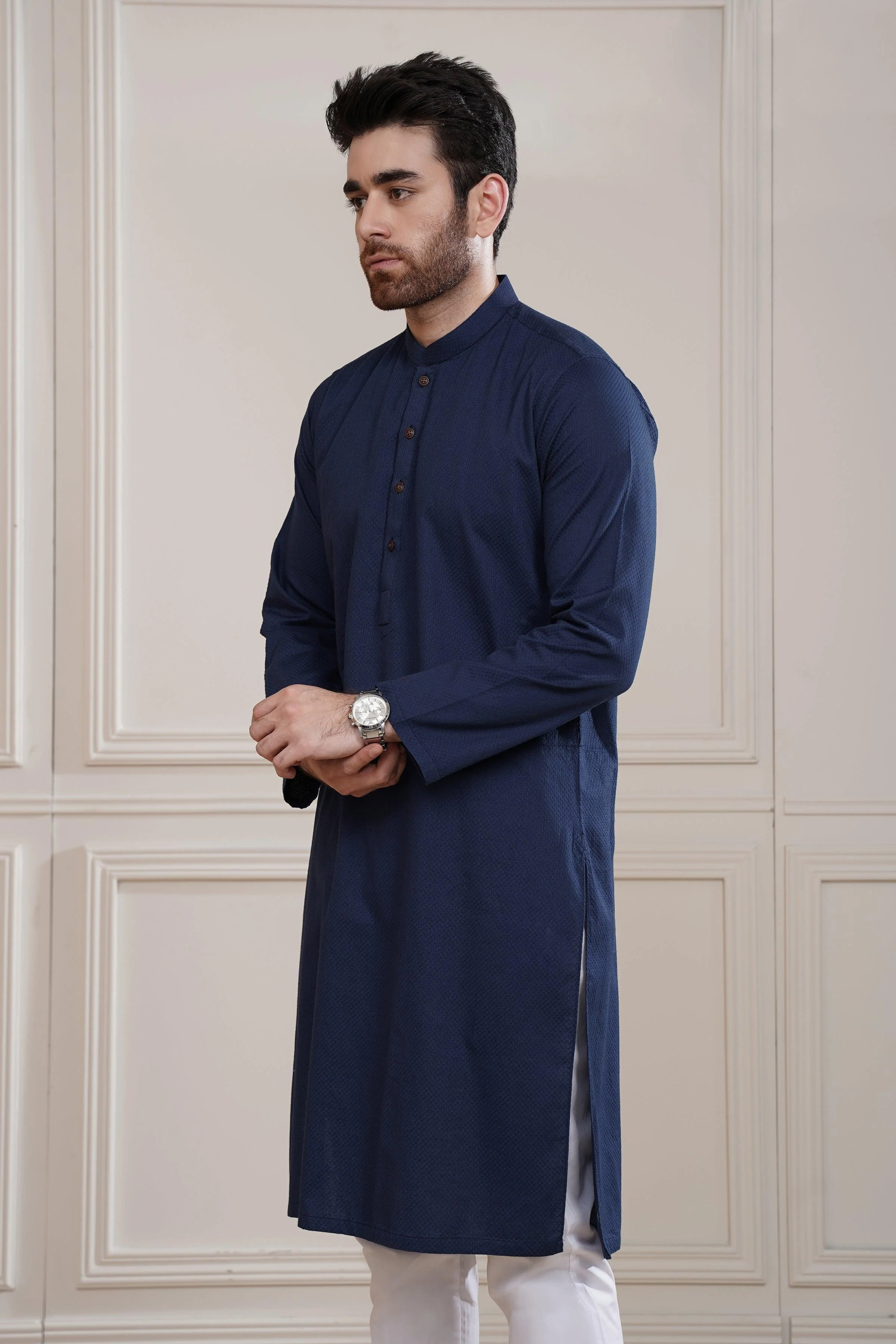 KURTA BAN COLLAR NAVY - Image 2