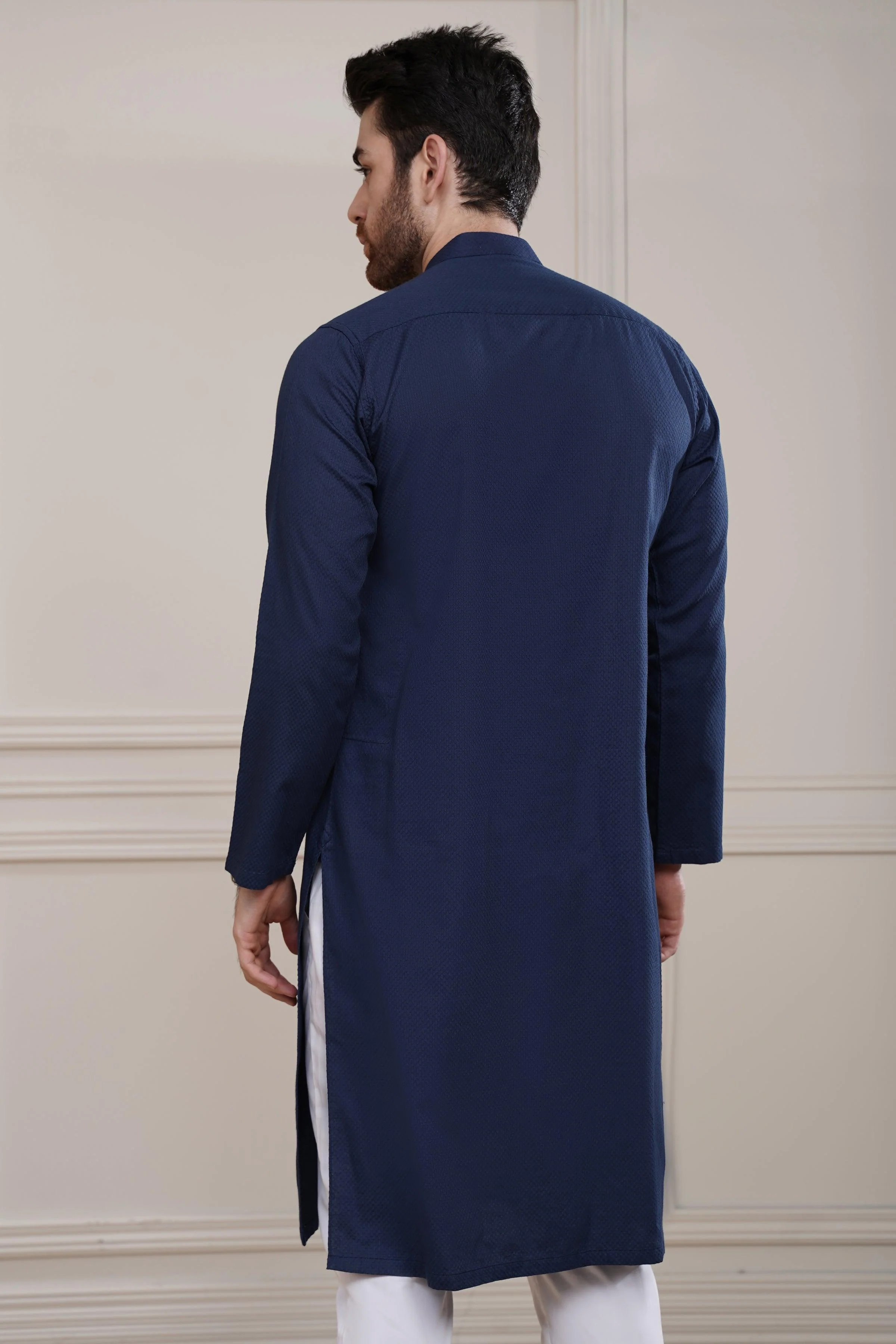 KURTA BAN COLLAR NAVY - Image 3