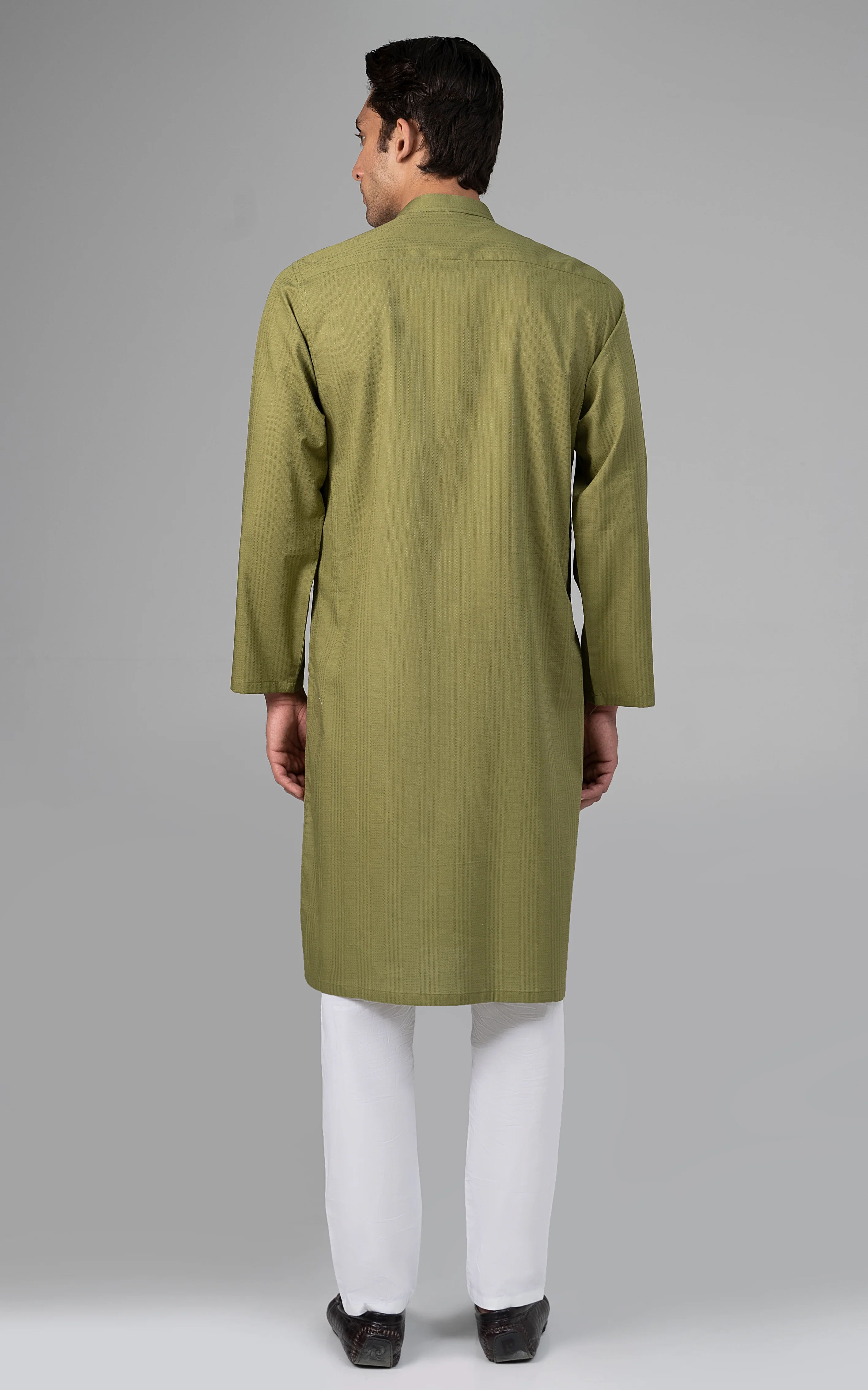 SELF DOBBY KURTA OLIVE GROVE - Image 4