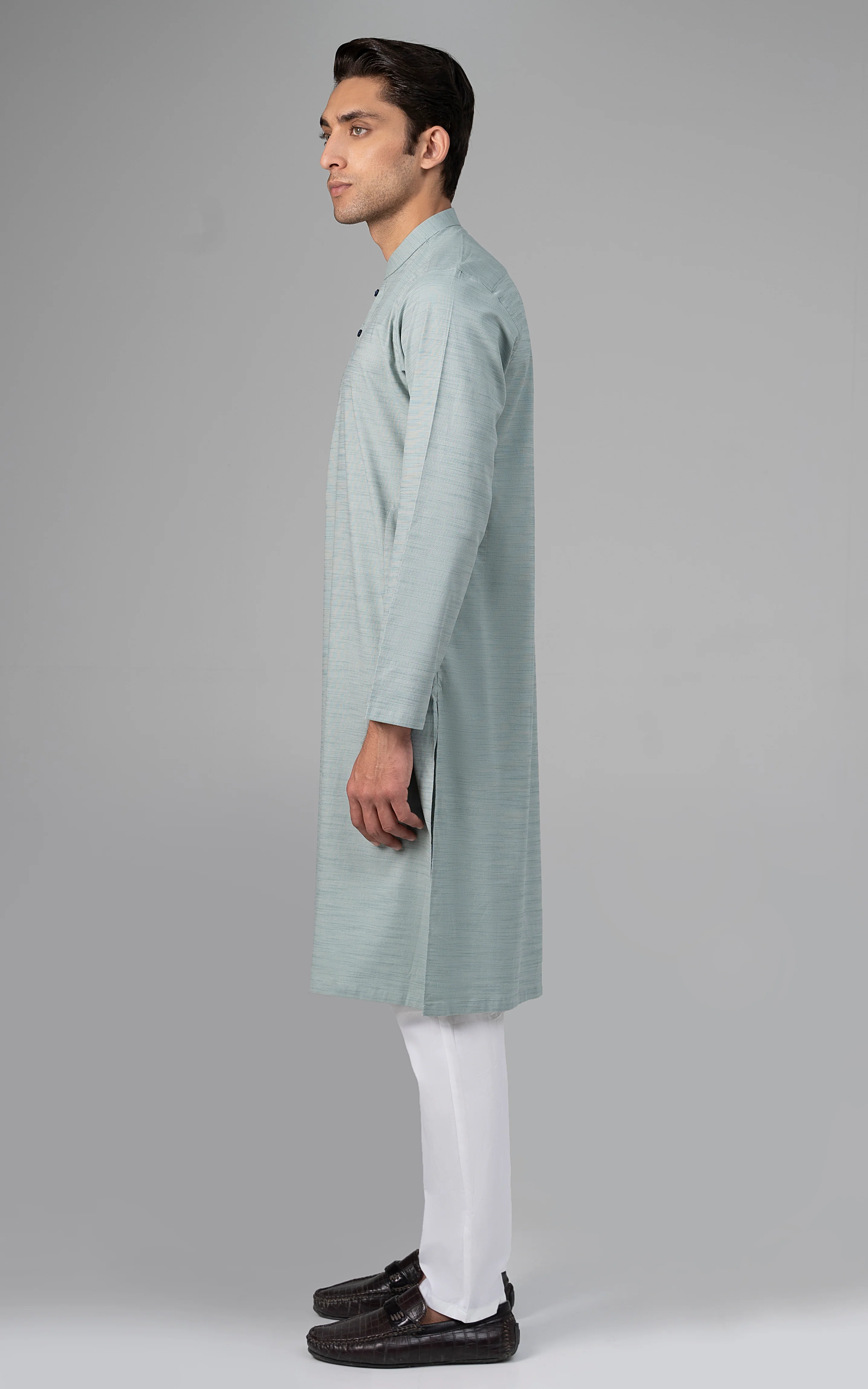 SELF TEXTURED KURTA SEA GREEN - Image 3