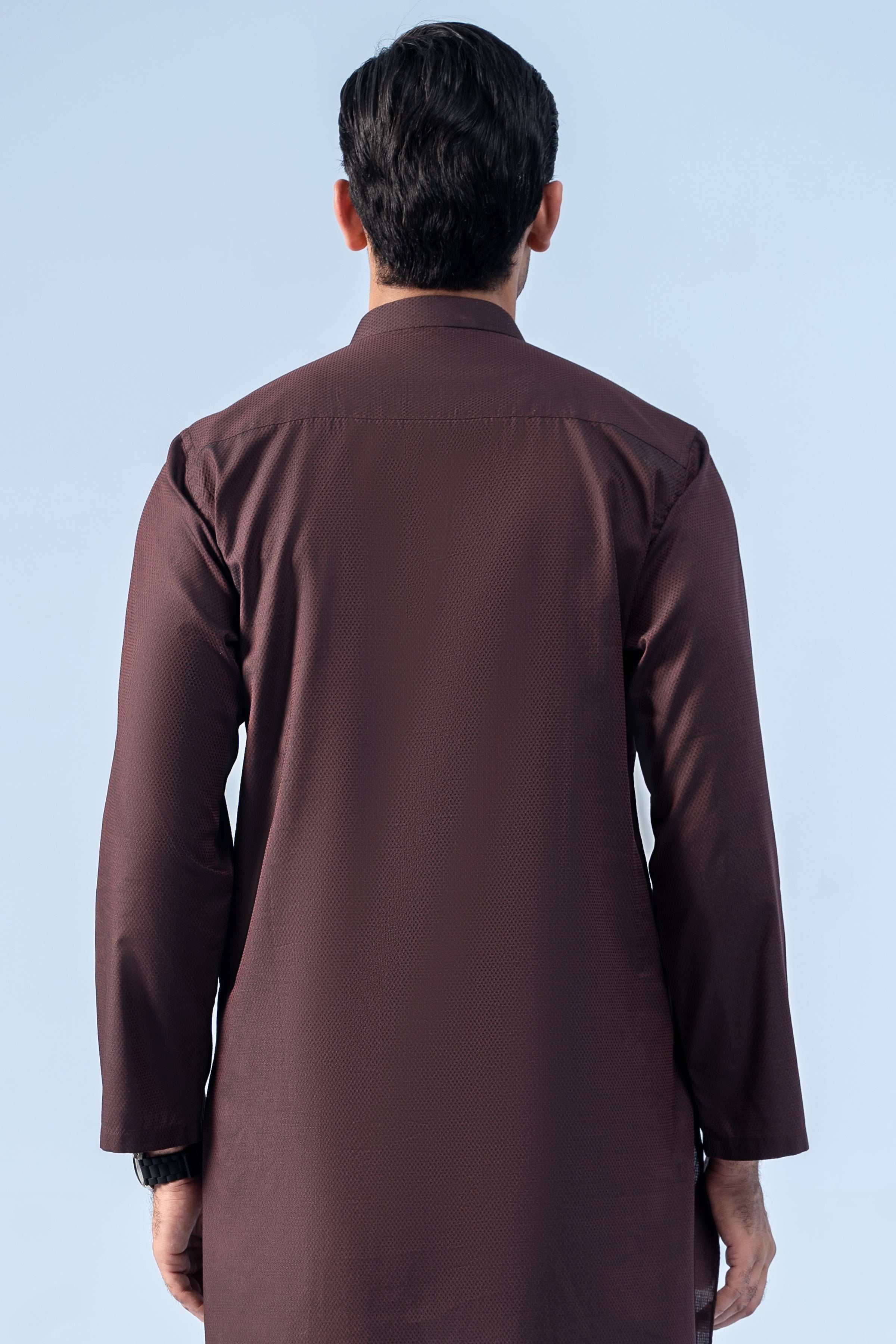 SELF DOBBY KURTA BROWN - Image 3