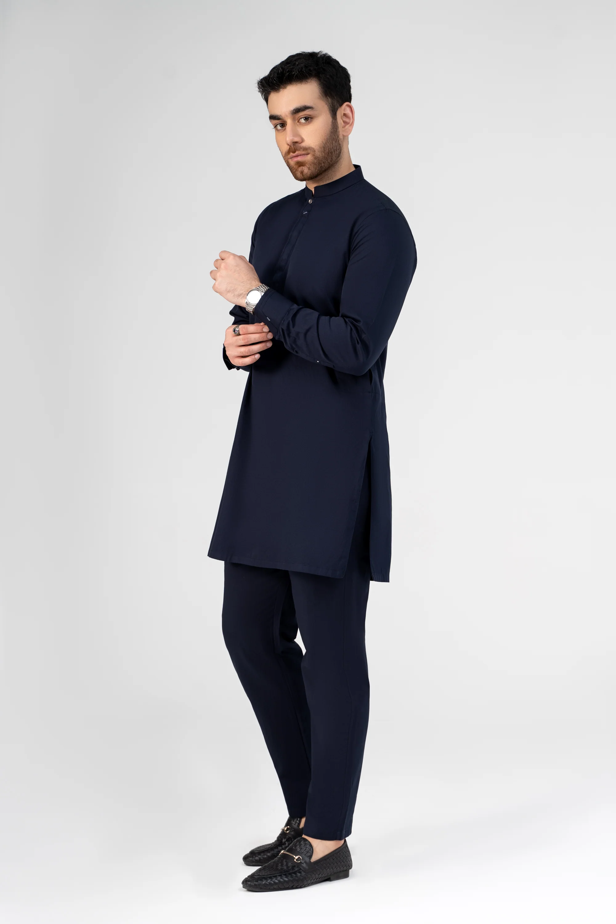 TWILL COTTON KURTA PAJAMA DARK NAVY - Image 2