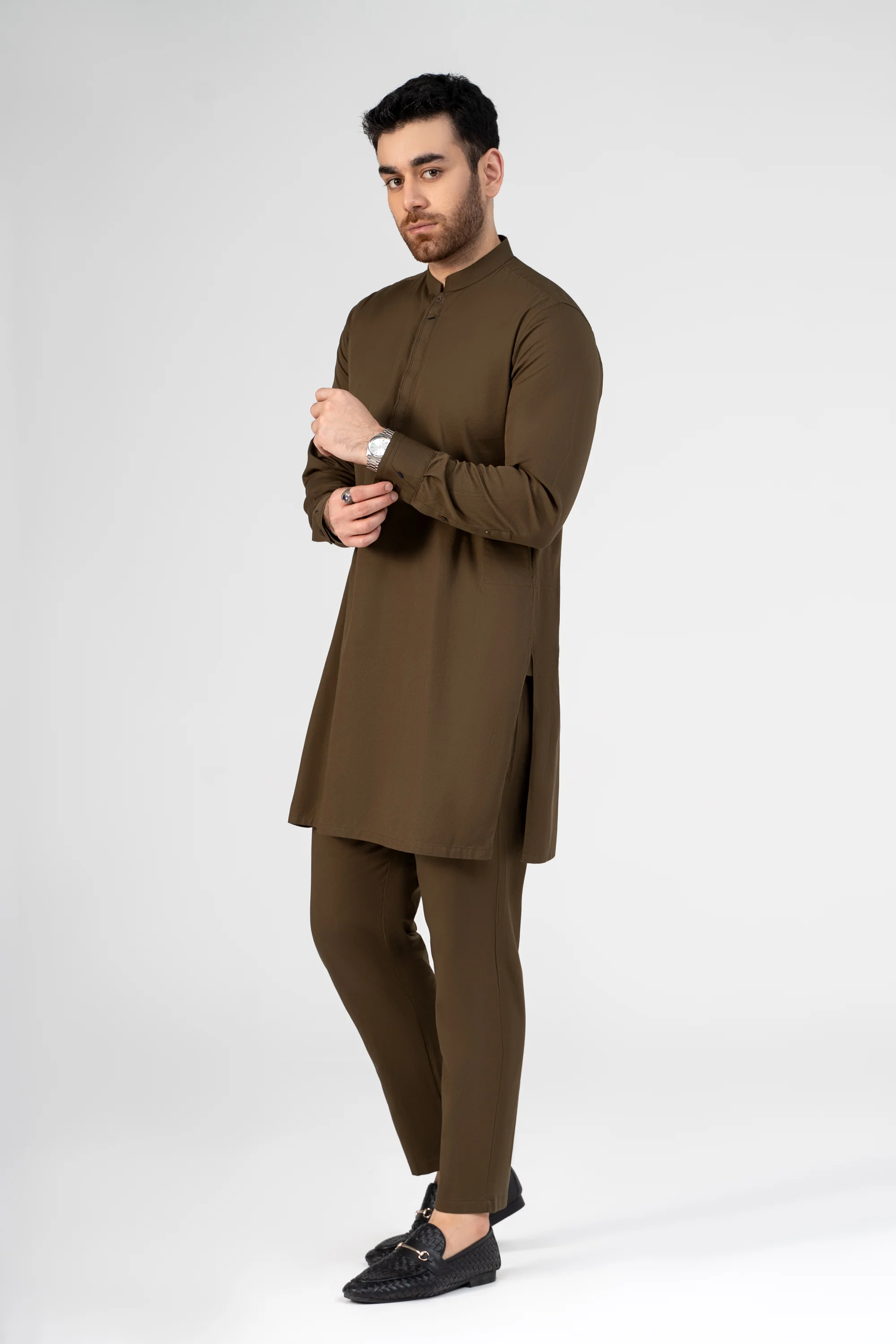 TWILL COTTON KURTA PAJAMA DARK OLIVE - Image 2