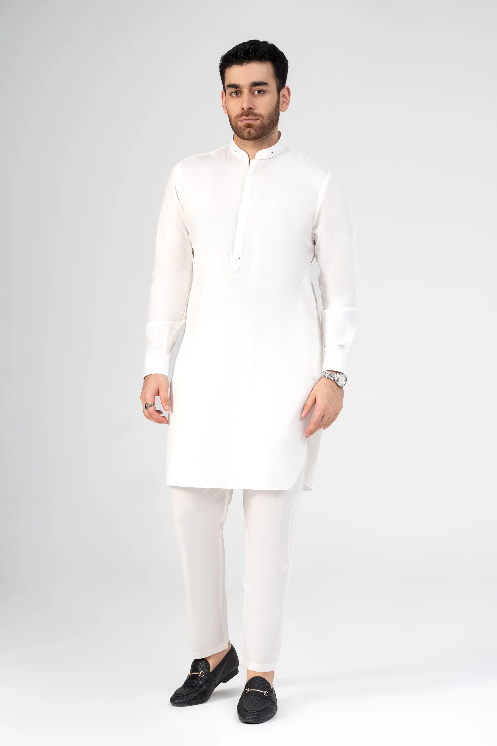 SELF DOBBY KURTA PAJAMA WHITE