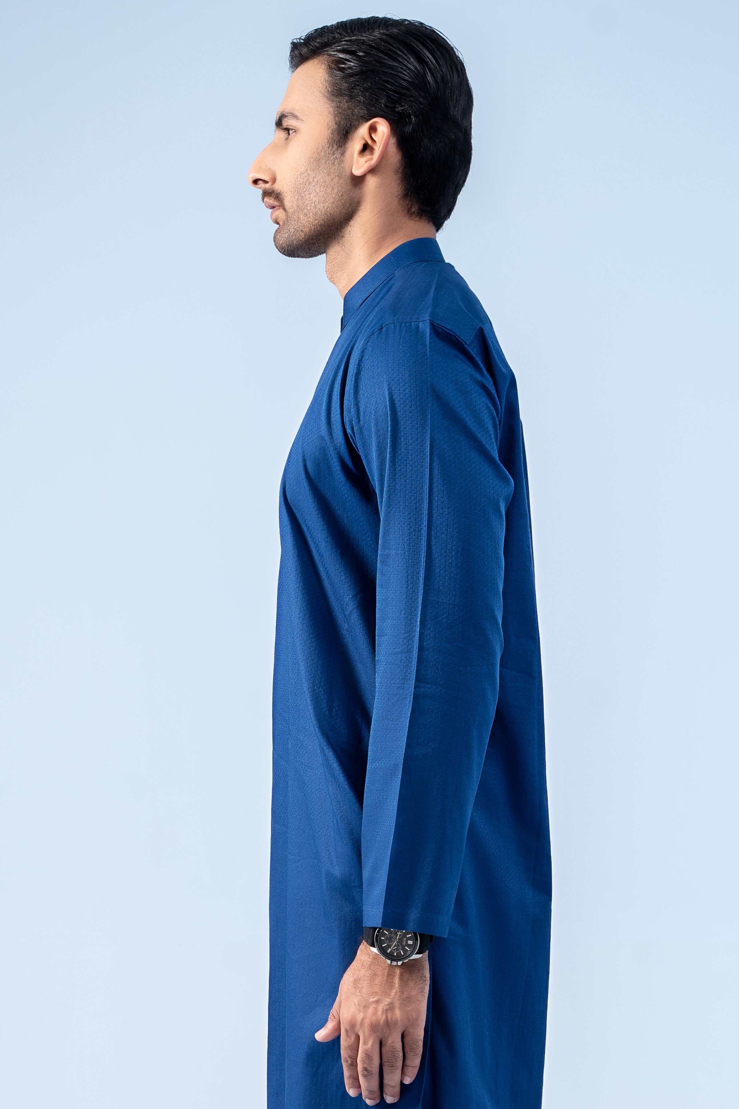 SELF DOBBY KURTA ROYAL BLUE - Image 4