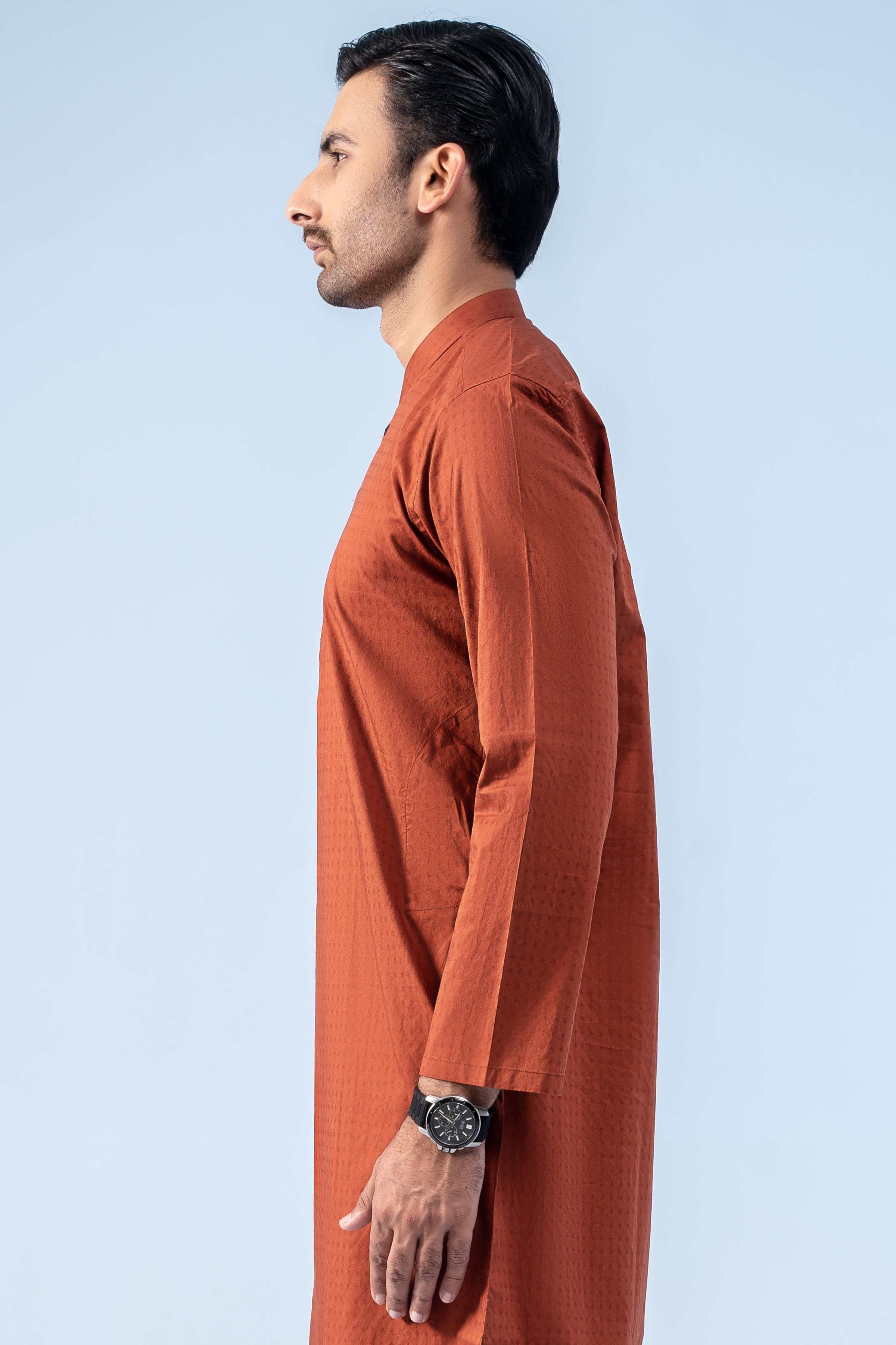 PREMIUM SELF DOBBY KURTA RUST - Image 4