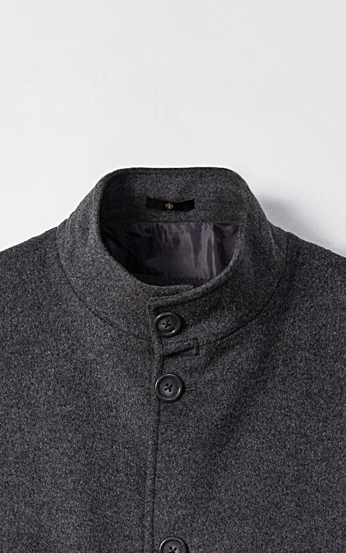 MEN'S LONG WOOL COAT CHARCOAL GREY - Image 2