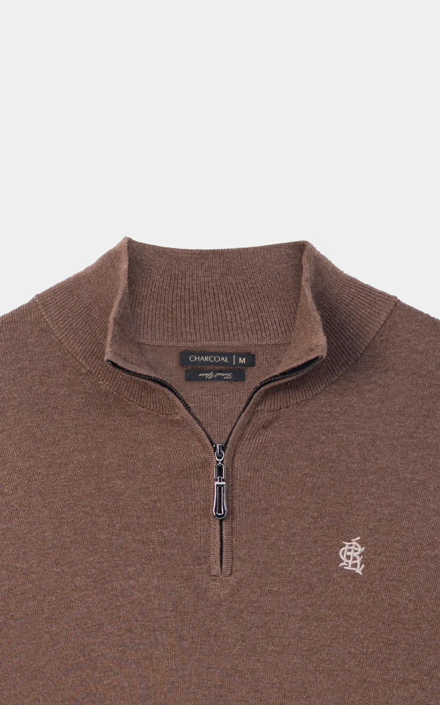 Mock Neck Sweater half zip Brown - Image 2