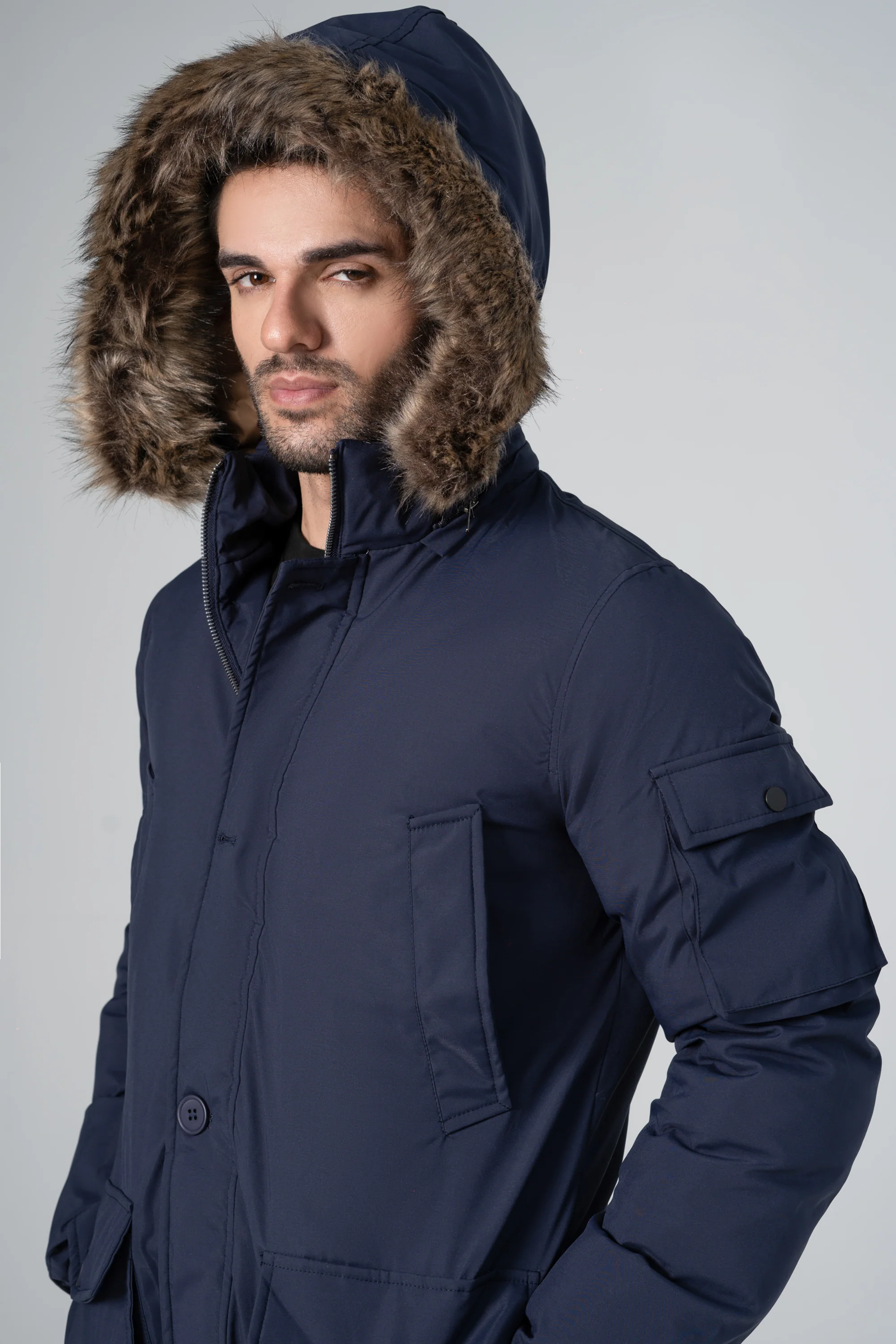 PARKA FAUX FUR JACKET NAVY - Image 5