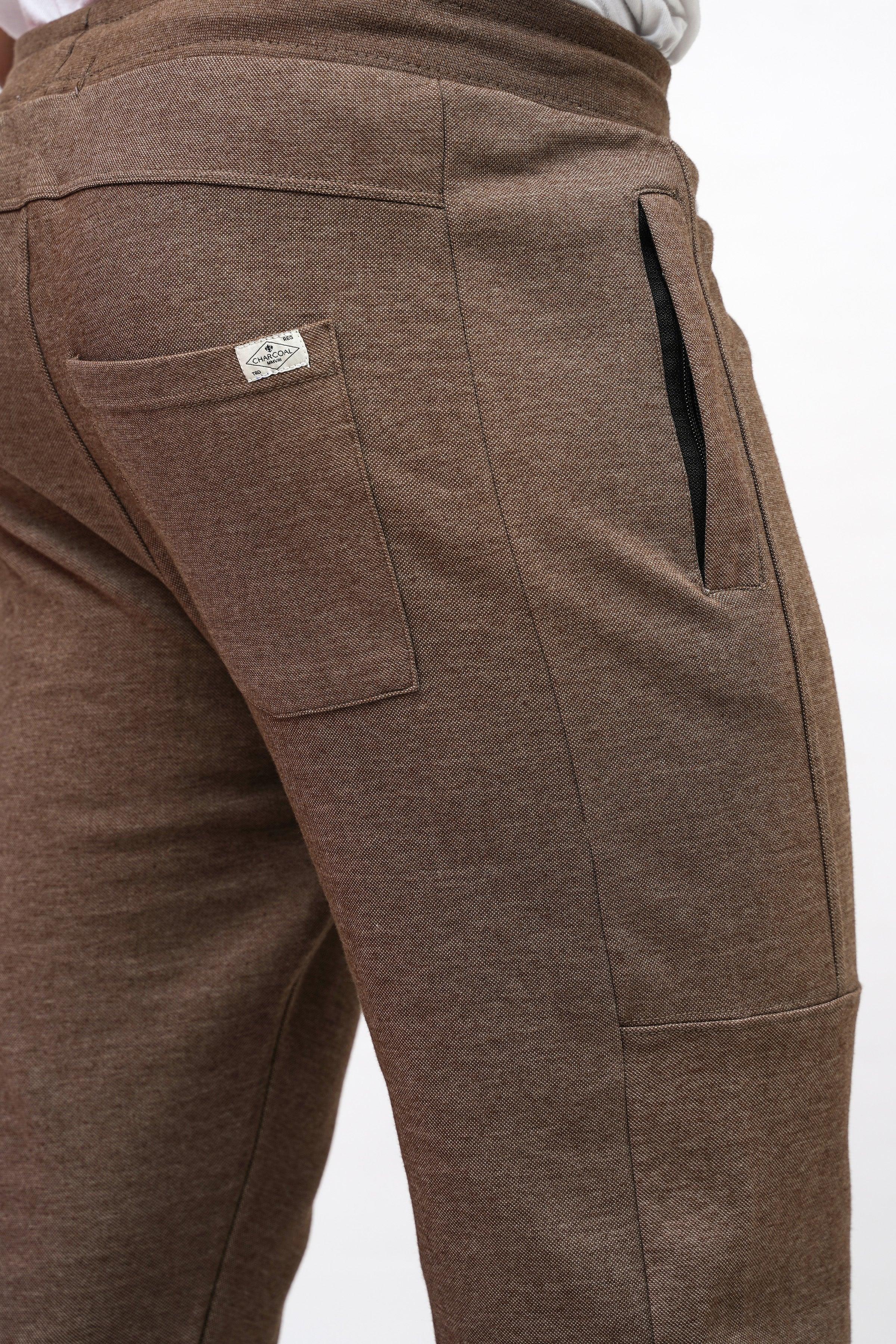 PIQUE INTERLOCK SLIMFIT BROWN MELANGE TROUSER - Image 4