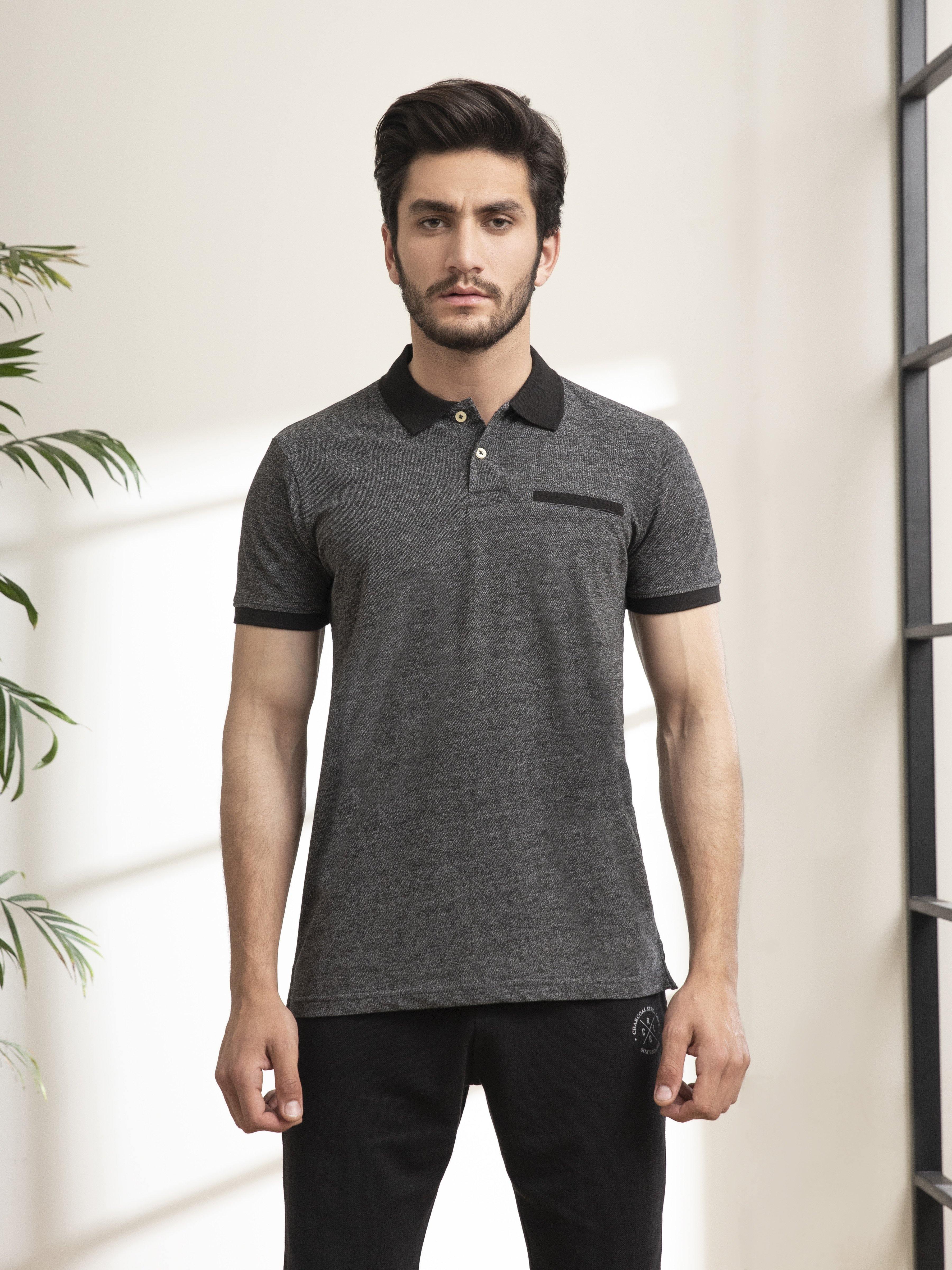 POLO SHIRT CHAIN YARN BONE POCKET BLACK