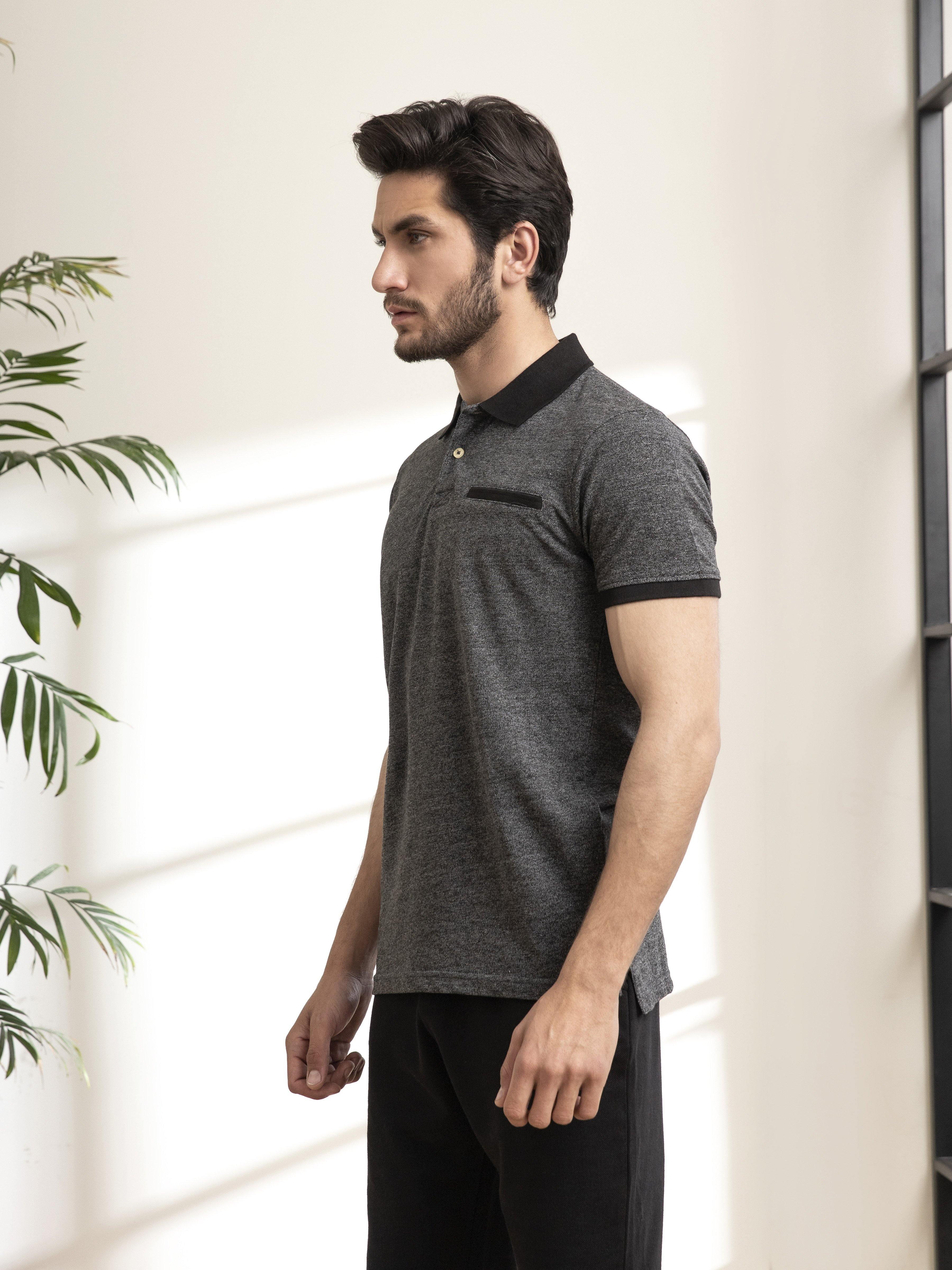 POLO SHIRT CHAIN YARN BONE POCKET BLACK - Image 2