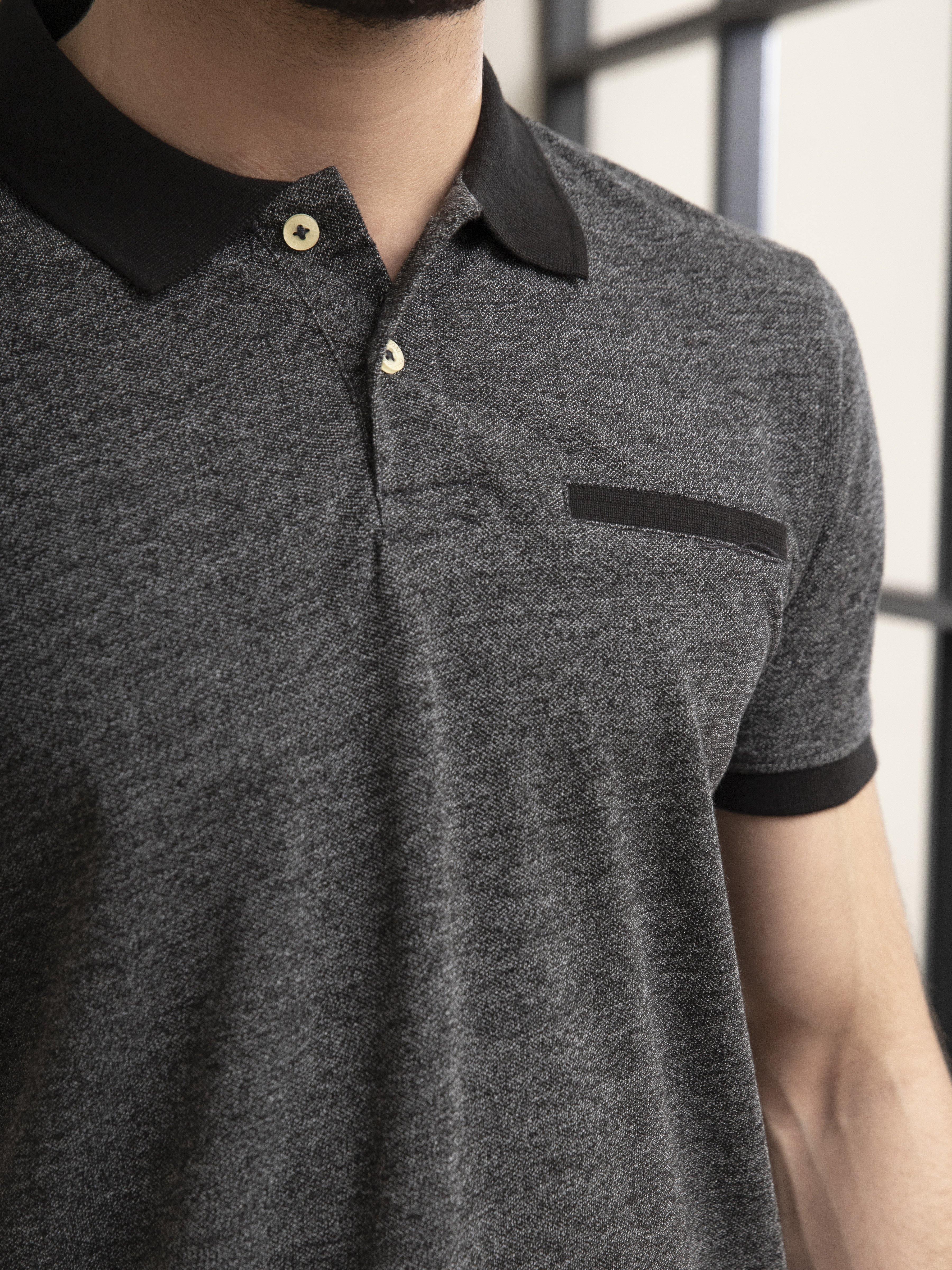 POLO SHIRT CHAIN YARN BONE POCKET BLACK - Image 4