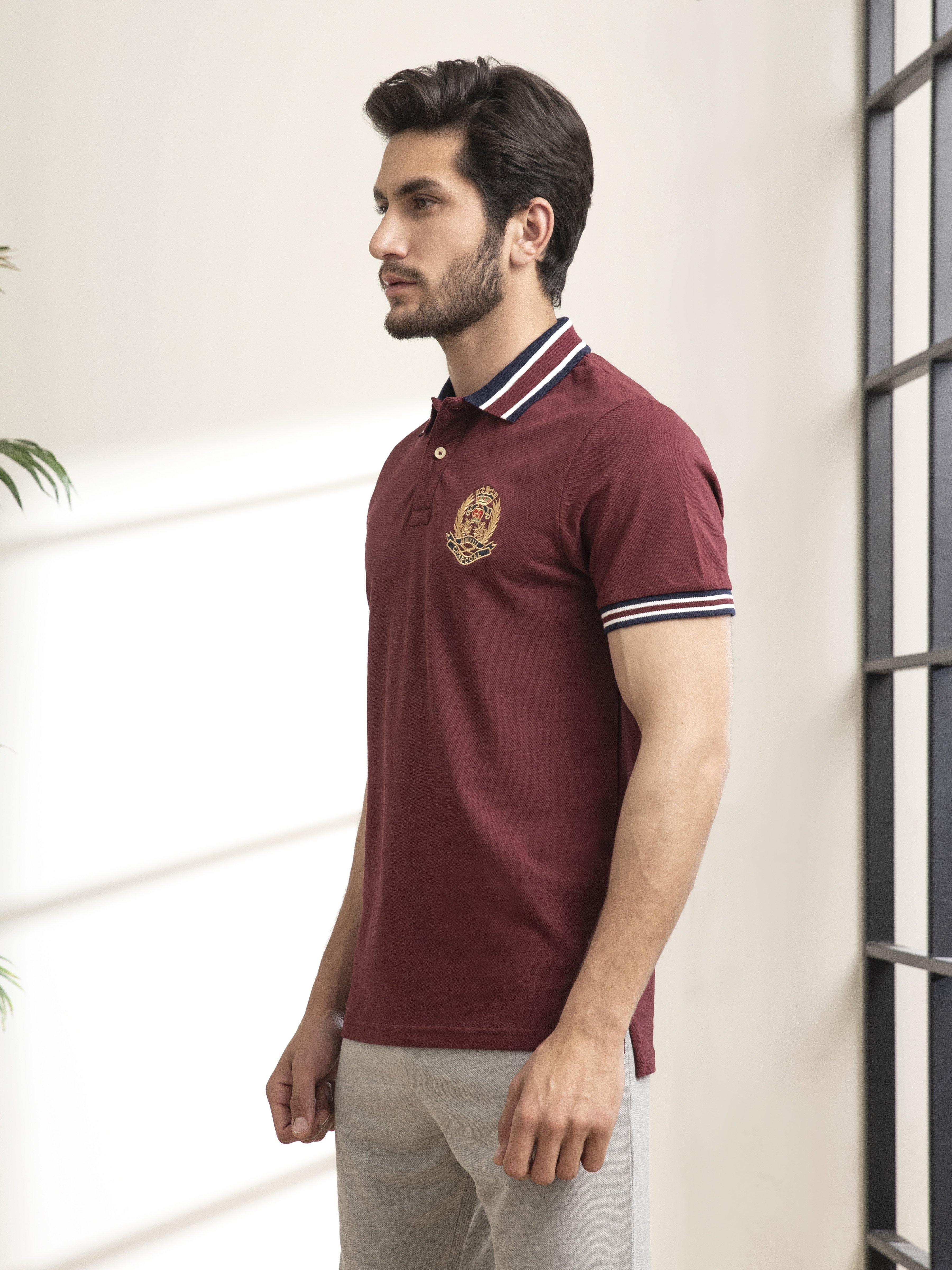 POLO SHIRT JACQUARD COLLAR MAROON - Image 2