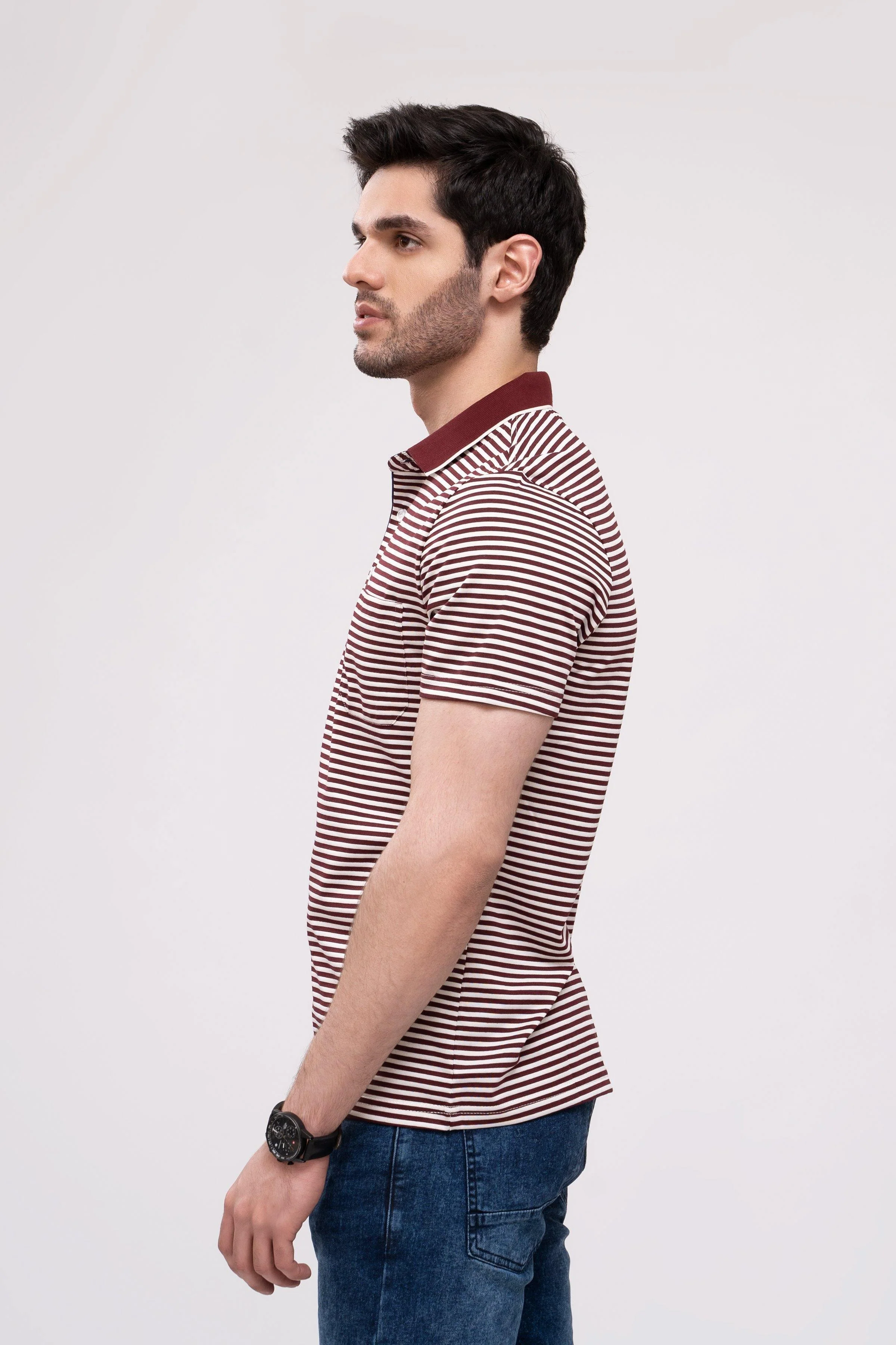 POLO SHIRT MAROON WHITE - Image 2