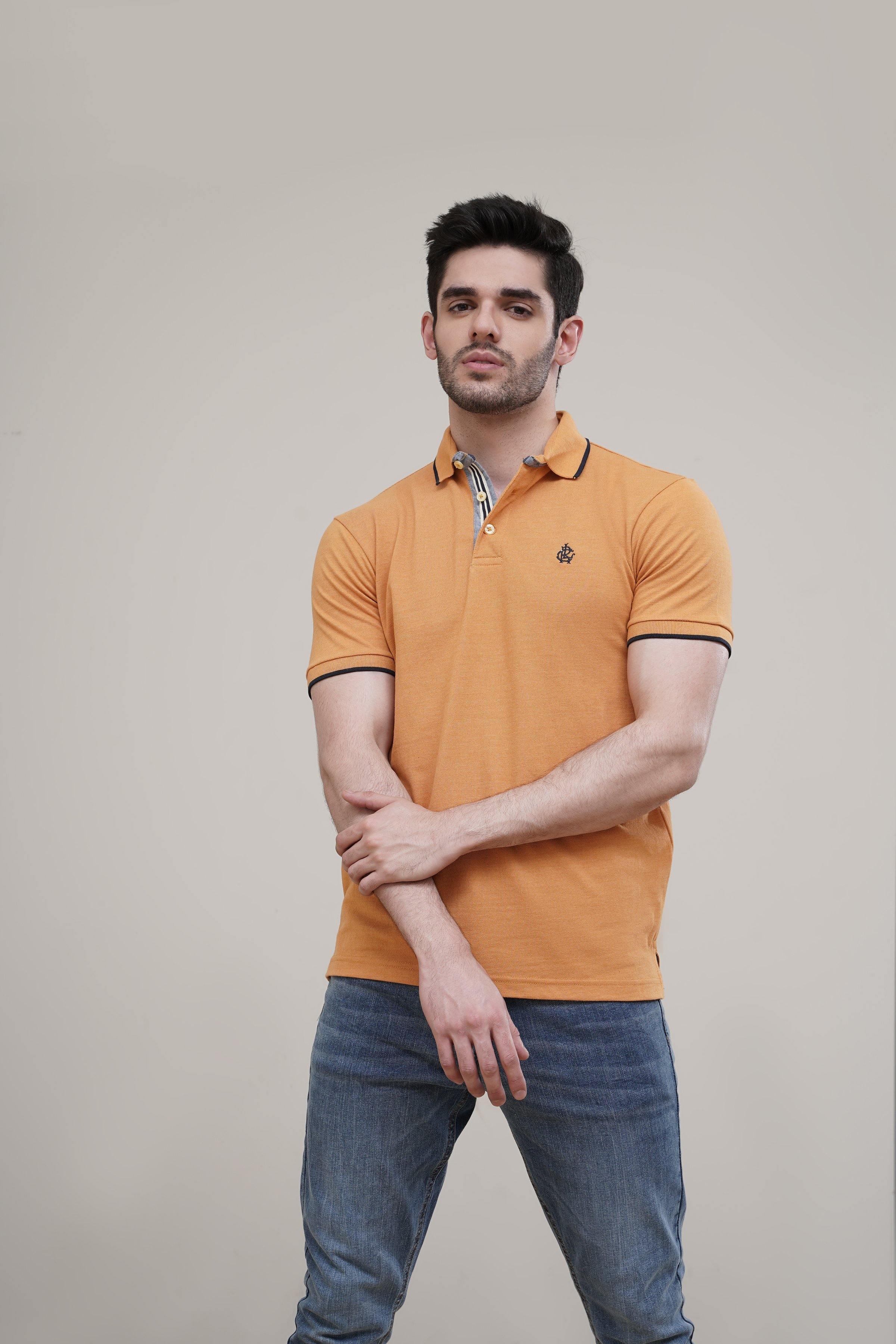 POLO SHIRT TIPPING COLLAR MUSTARD - Image 2