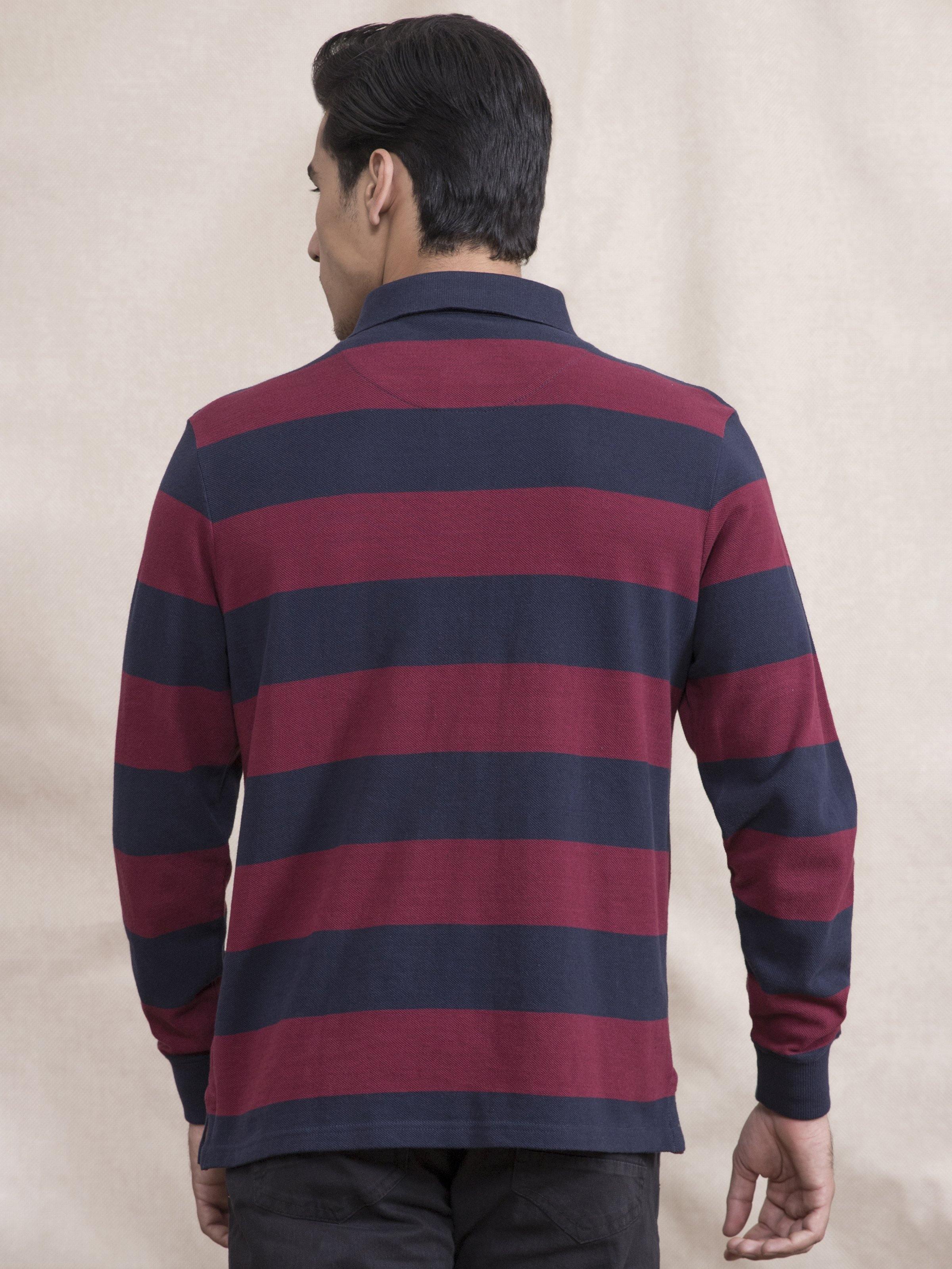 POLO SHIRT YARN/D FULL SLEEVE MAHROON NAVY - Image 3