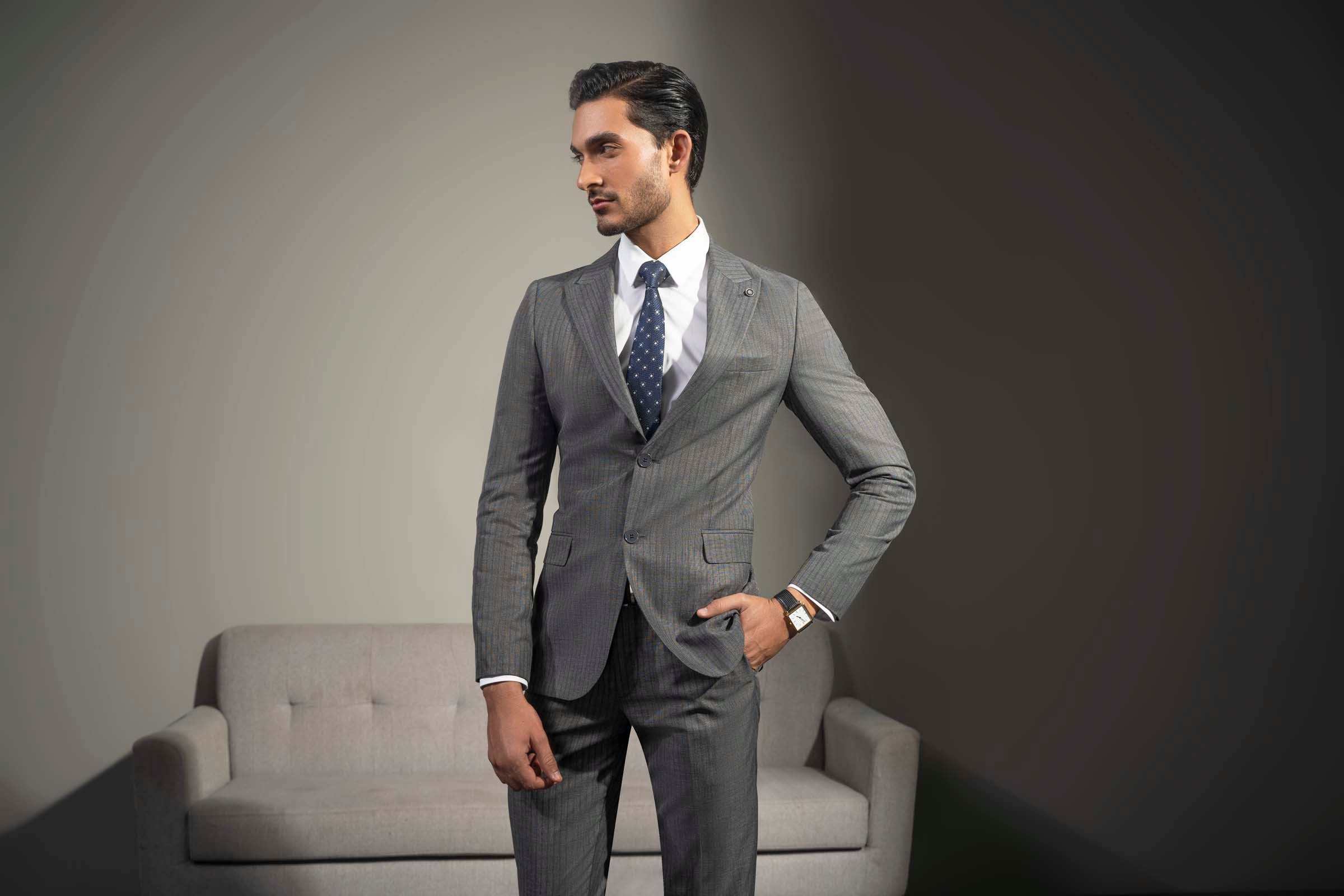 PREMIUM 2 PIECE SUIT GREY STRIPER - Image 3