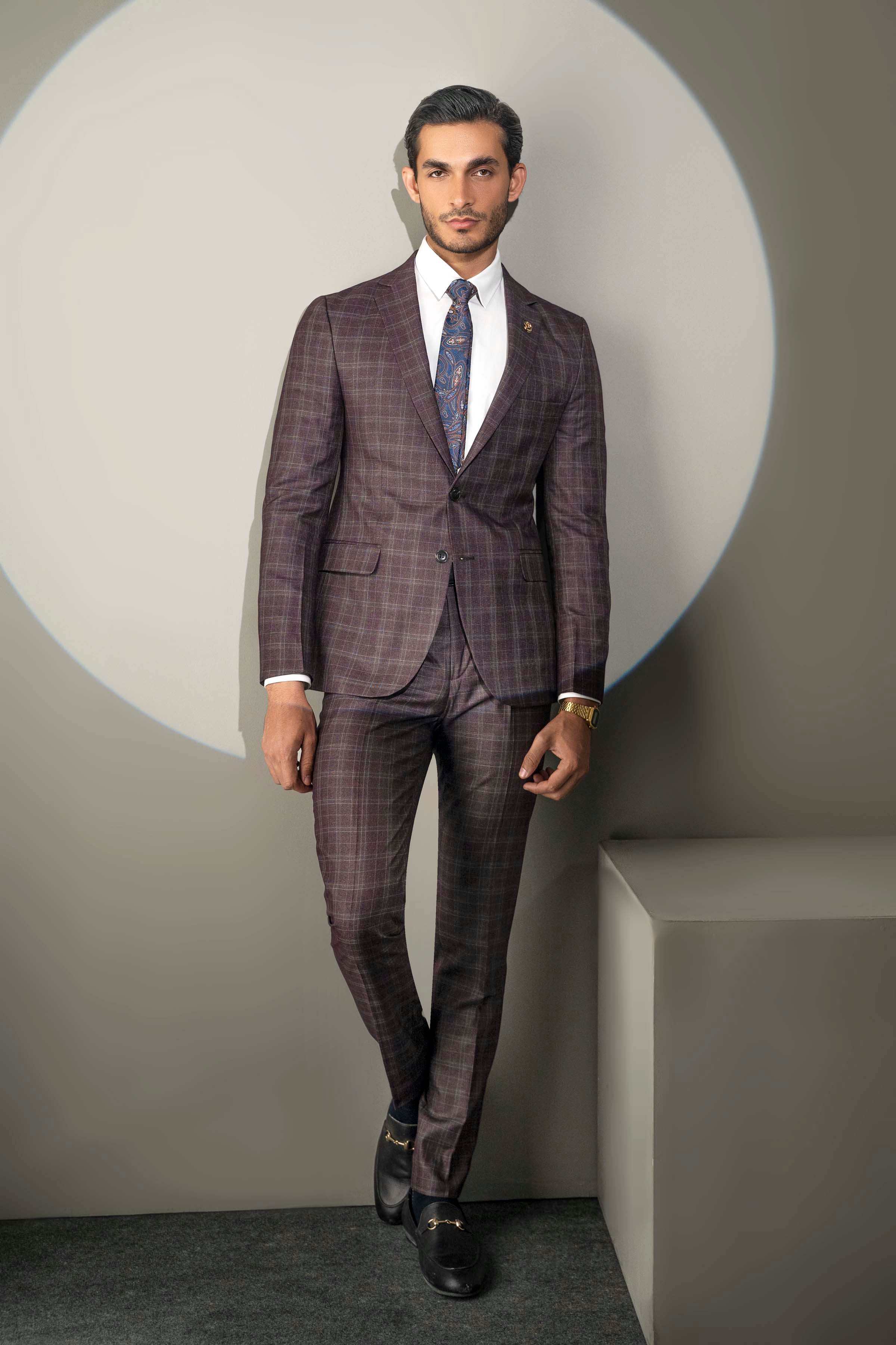 PREMIUM 2 PIECE SUIT MAROON GREY - Image 6