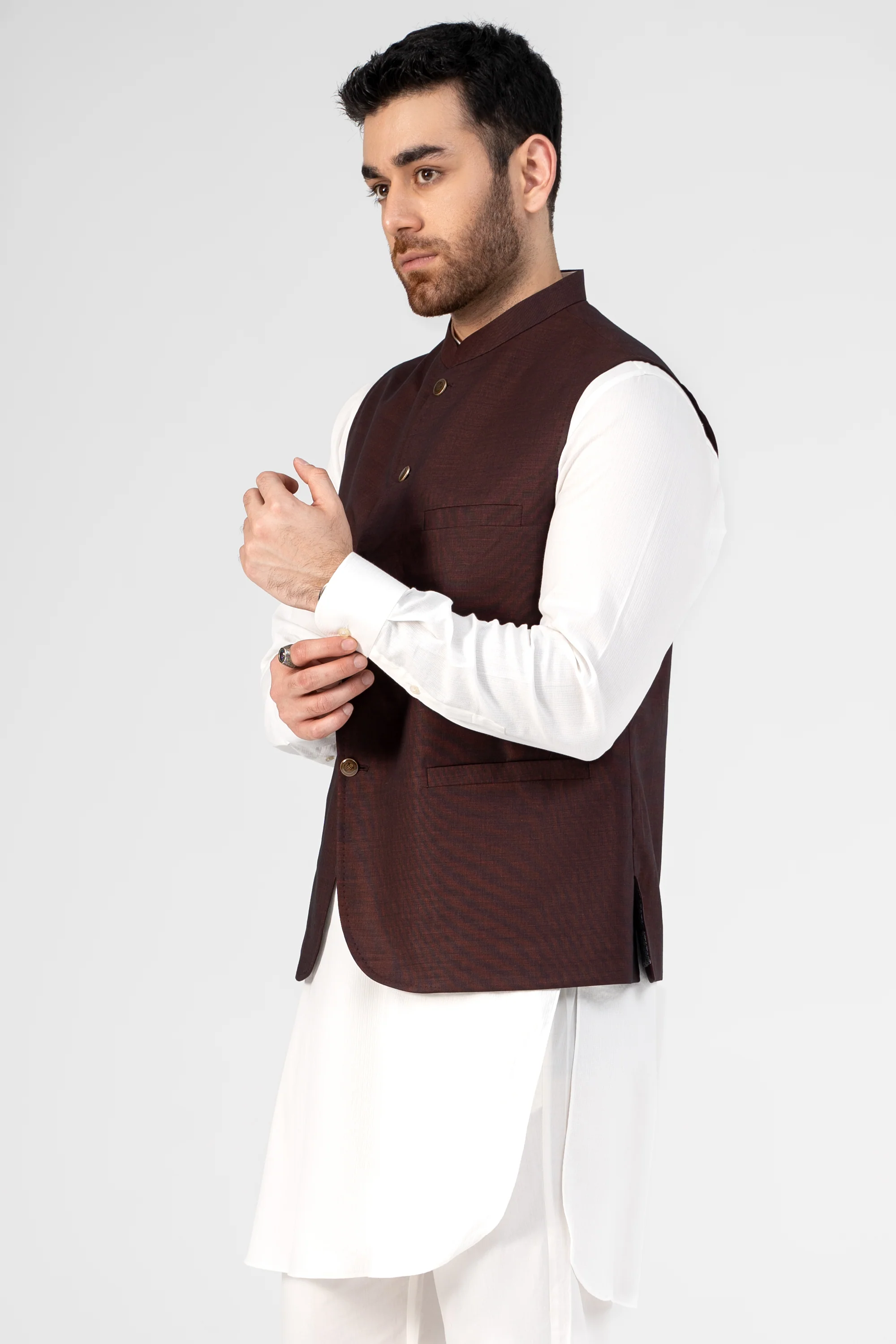 PREMIUM COTTON BLENDED WAISTCOAT WINE - Image 4