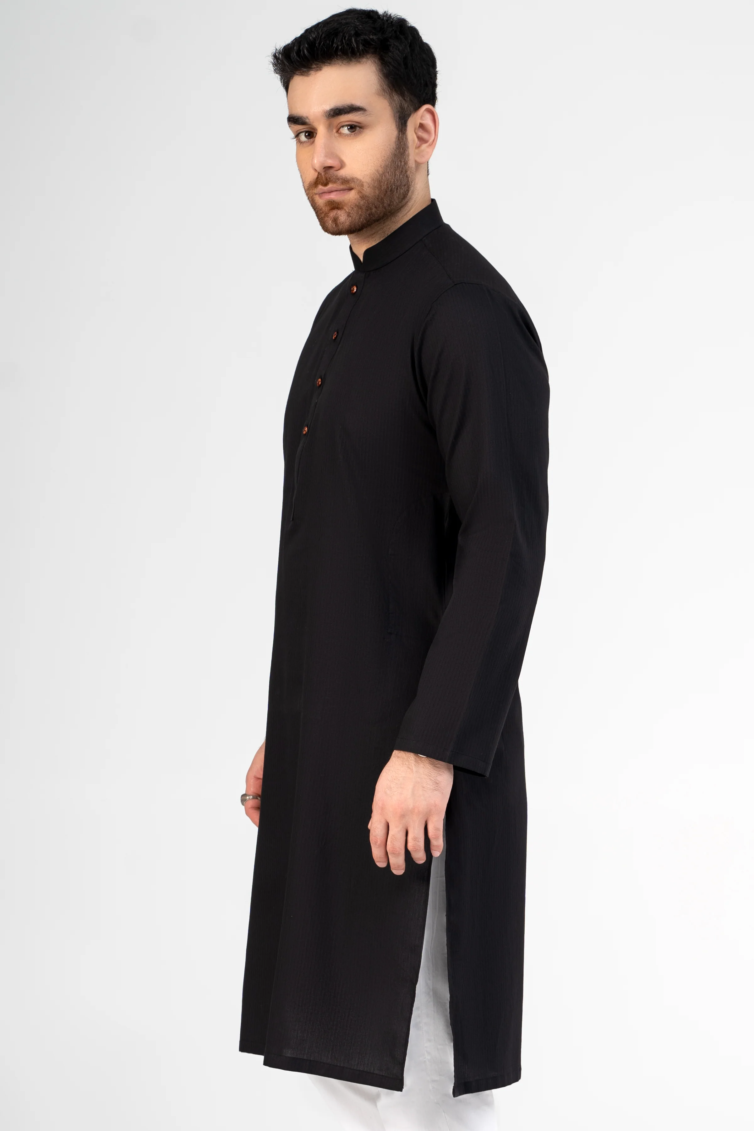 PREMIUM SELF DOBBY KURTA BLACK - Image 3