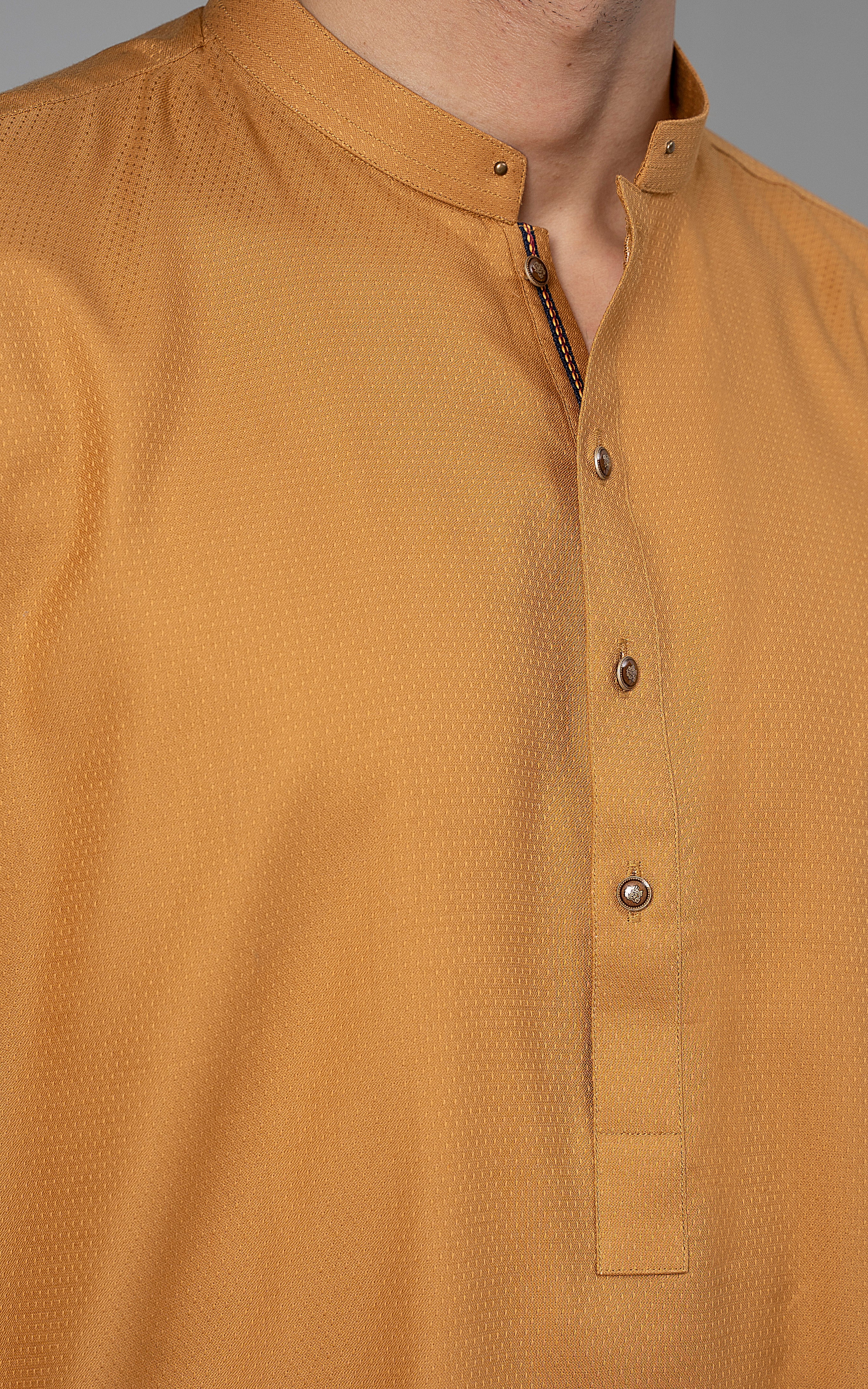 PREMIUM SELF DOBBY KURTA MUSTARD - Image 2