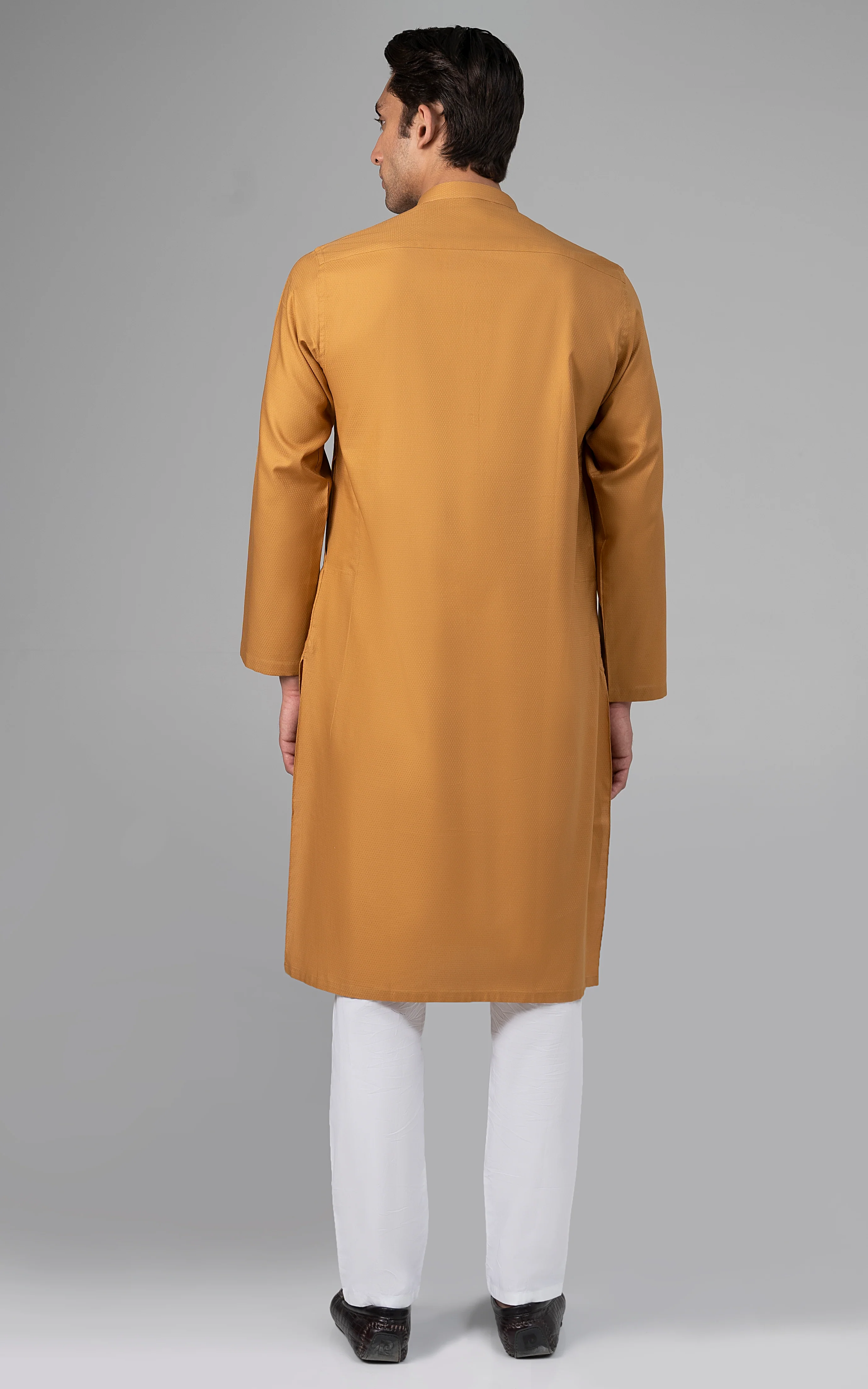 PREMIUM SELF DOBBY KURTA MUSTARD - Image 4