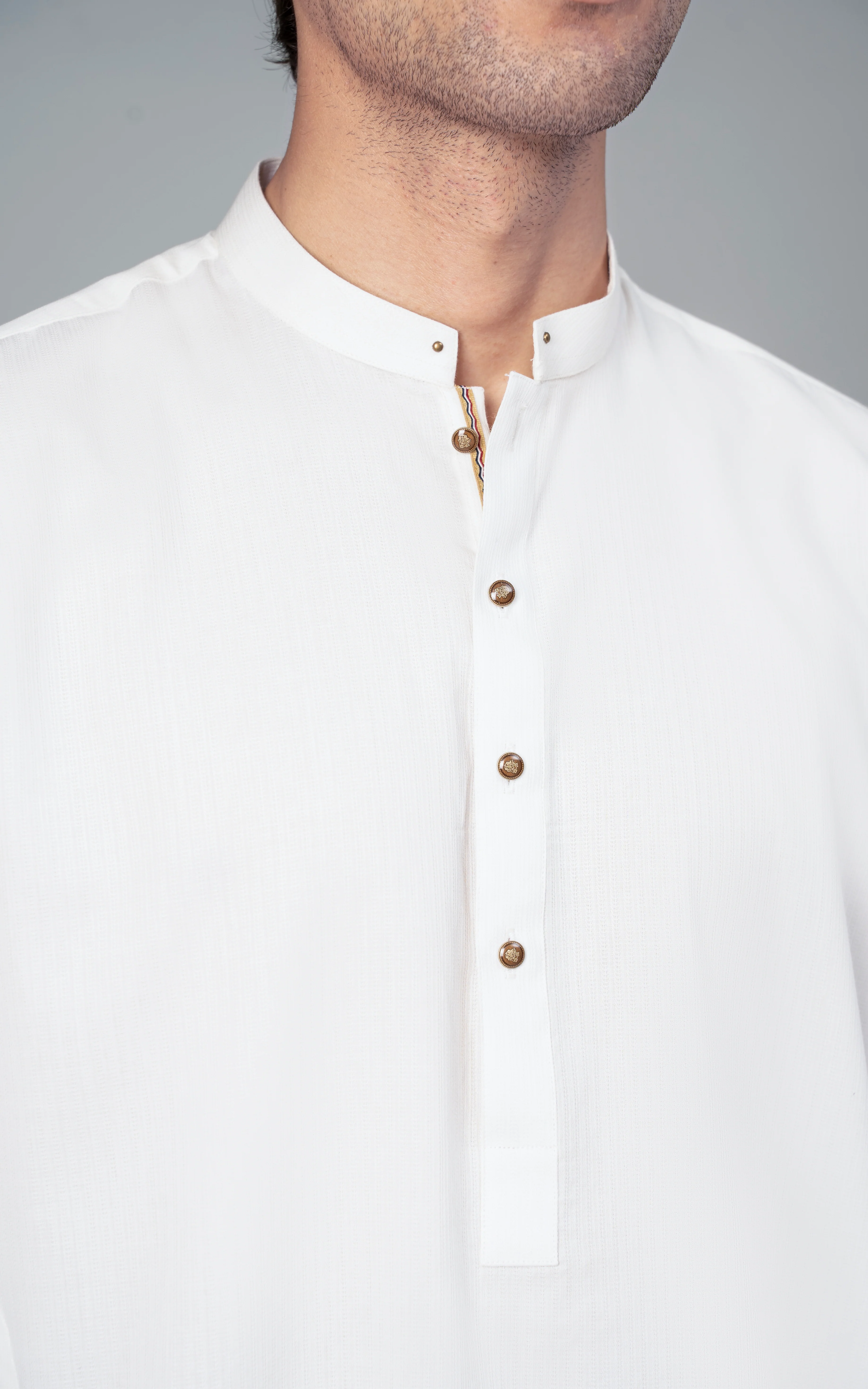 PREMIUM SELF DOBBY KURTA OFF WHITE - Image 4