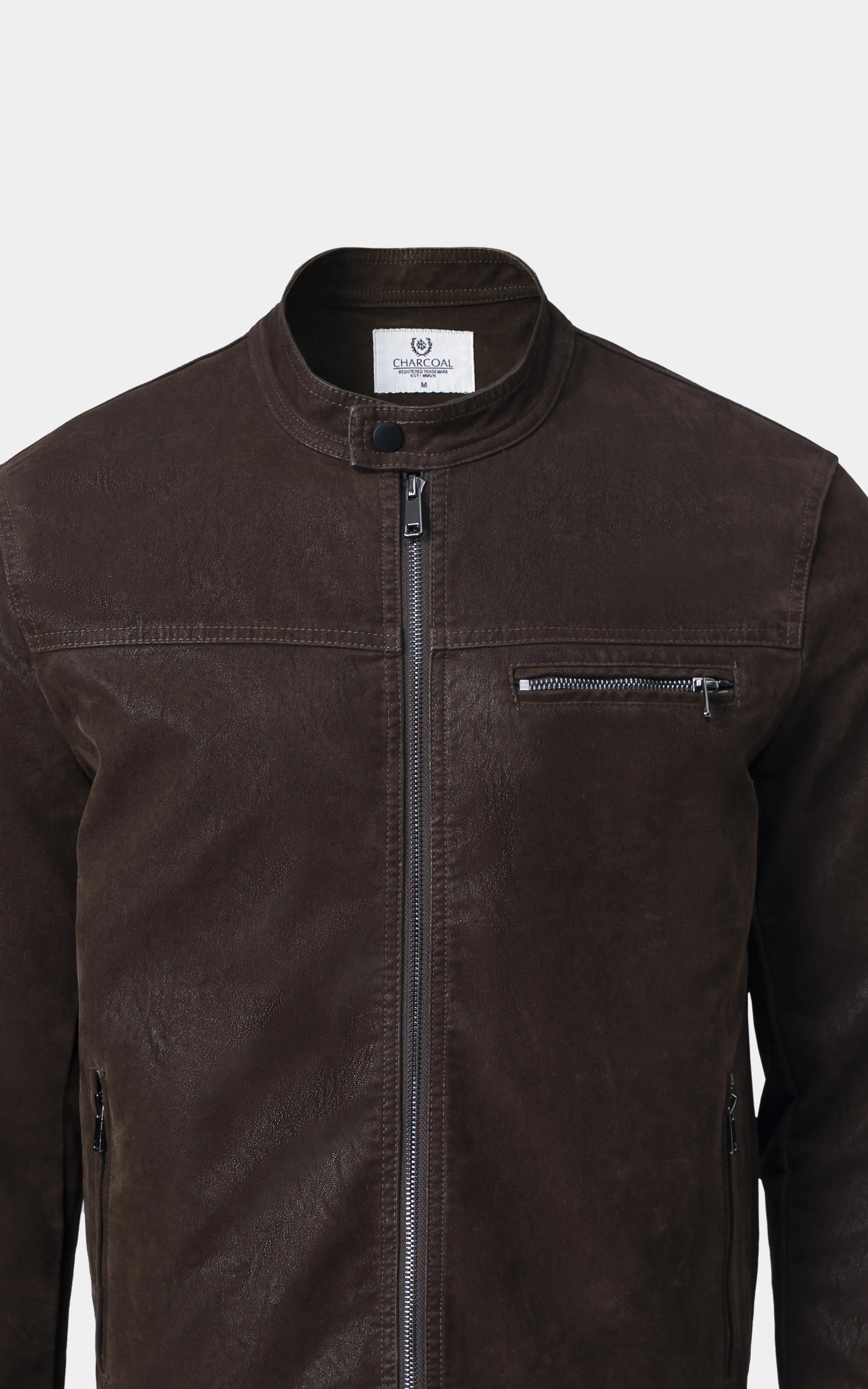 PU leather Zipper Jacket  Dark Brown - Image 2
