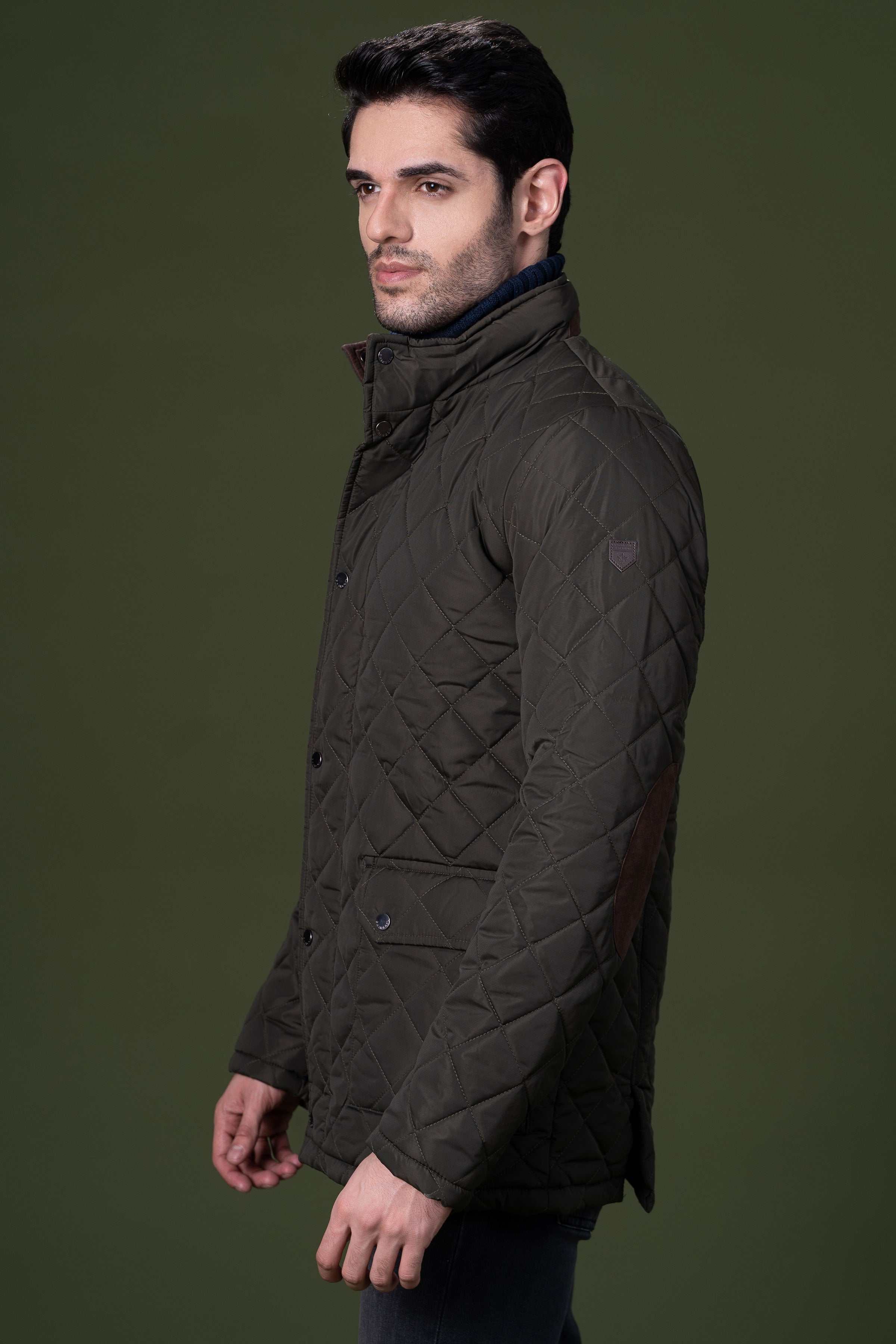 QUILTED LONG JACKET OLIVE - Image 3