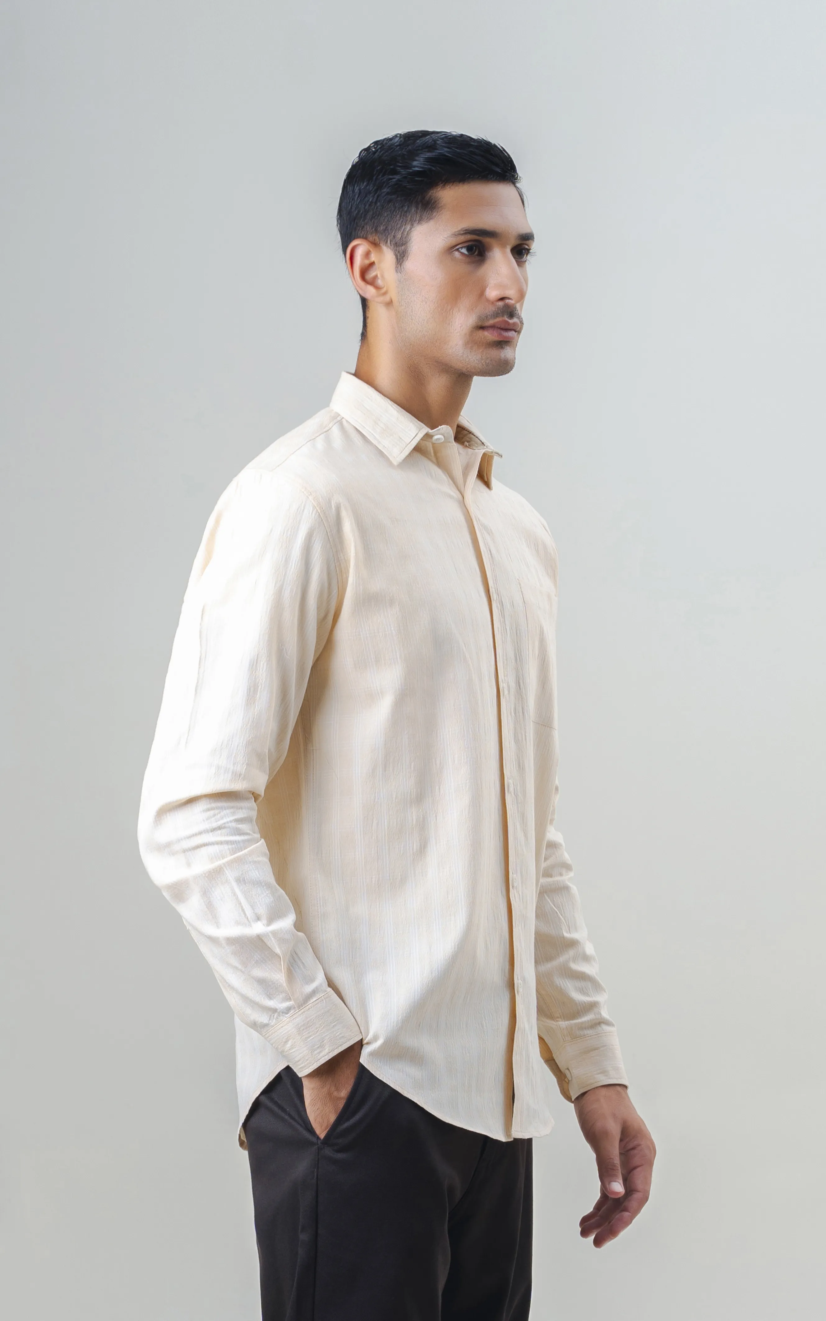REGULAR FIT CHECKED SHIRT BEIGE CHECK - Image 3