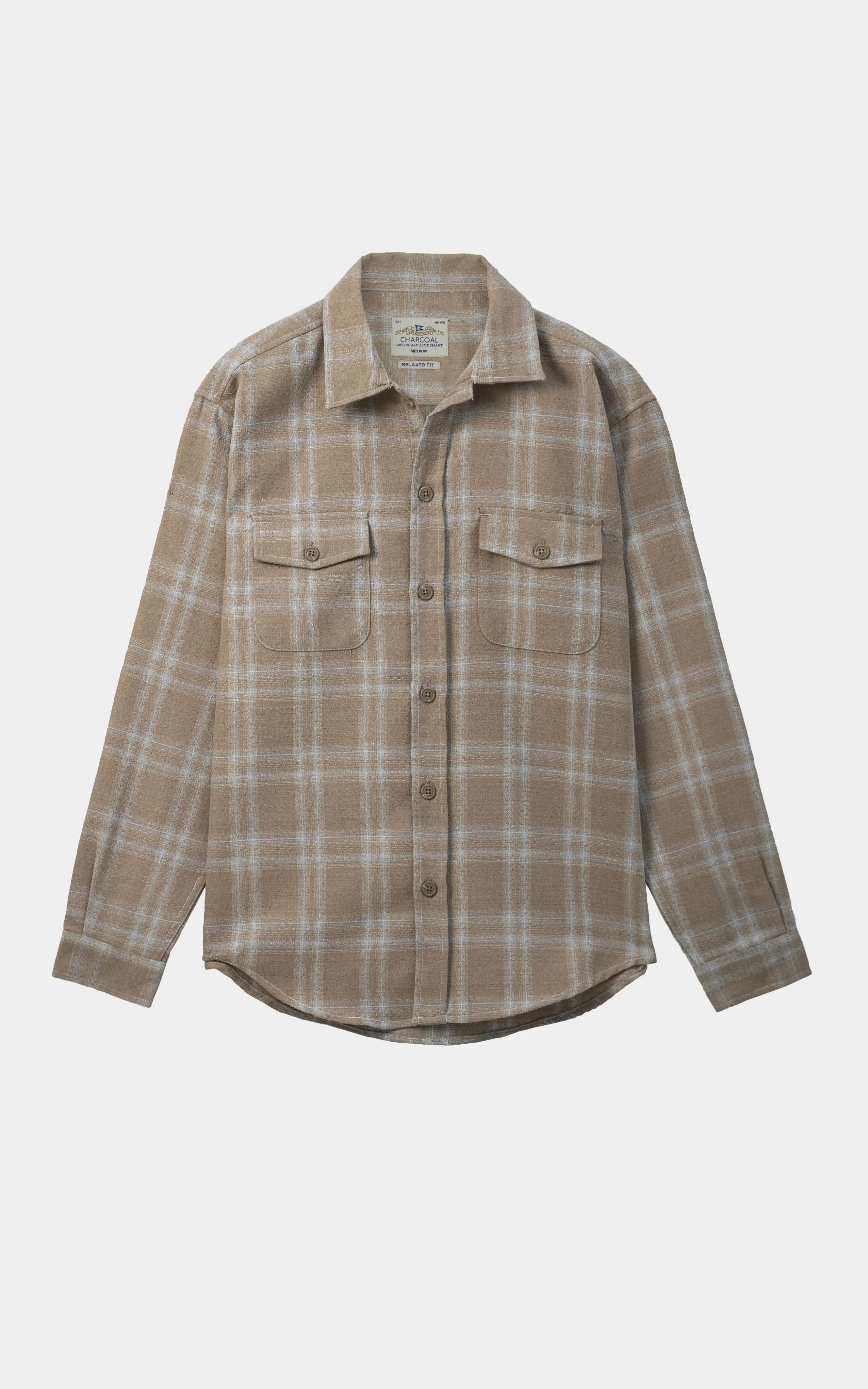 RELAXED FIT CASUAL SHIRT KHAKI CHECK