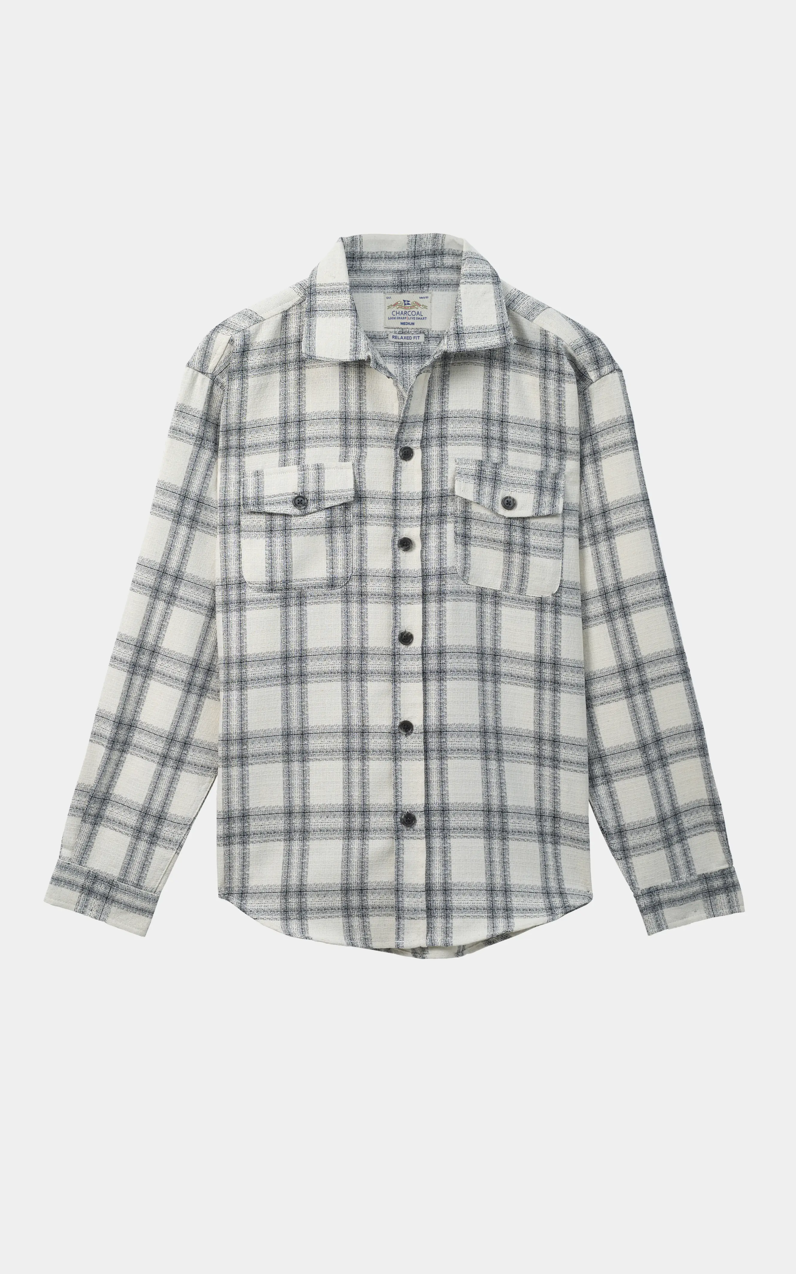 RELAXED FIT CASUAL SHIRT OFF WHITE CHECK