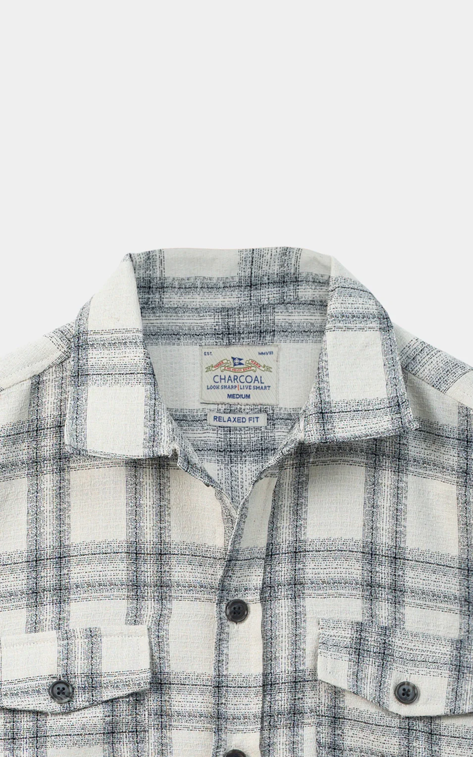 RELAXED FIT CASUAL SHIRT OFF WHITE CHECK - Image 2